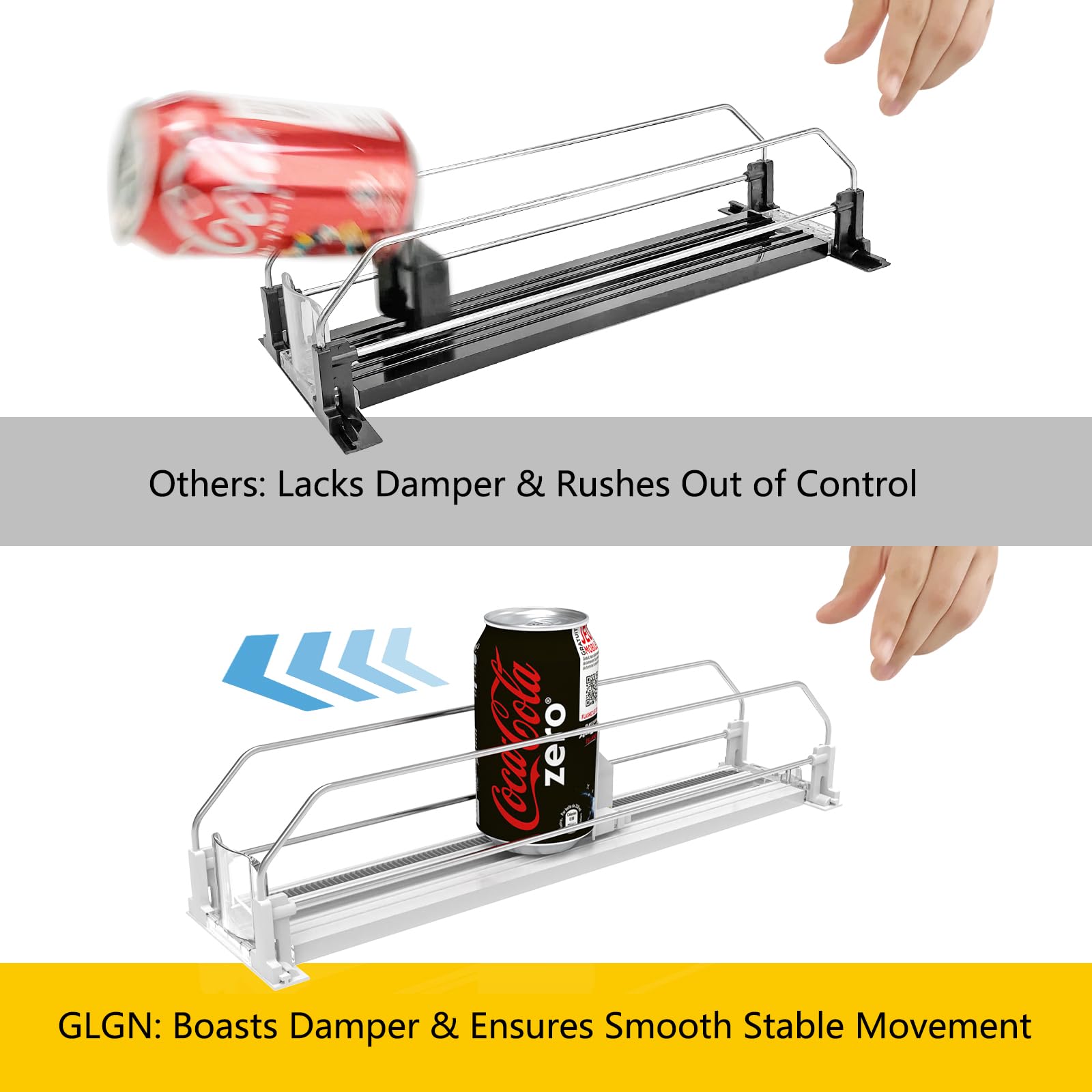 Adjustable Self-Pushing Soda Can Dispenser for Refrigerator - Automatic Pusher Glide Drink Organizer (White) - Perfect for Fridge Organization & Party Drink Storage