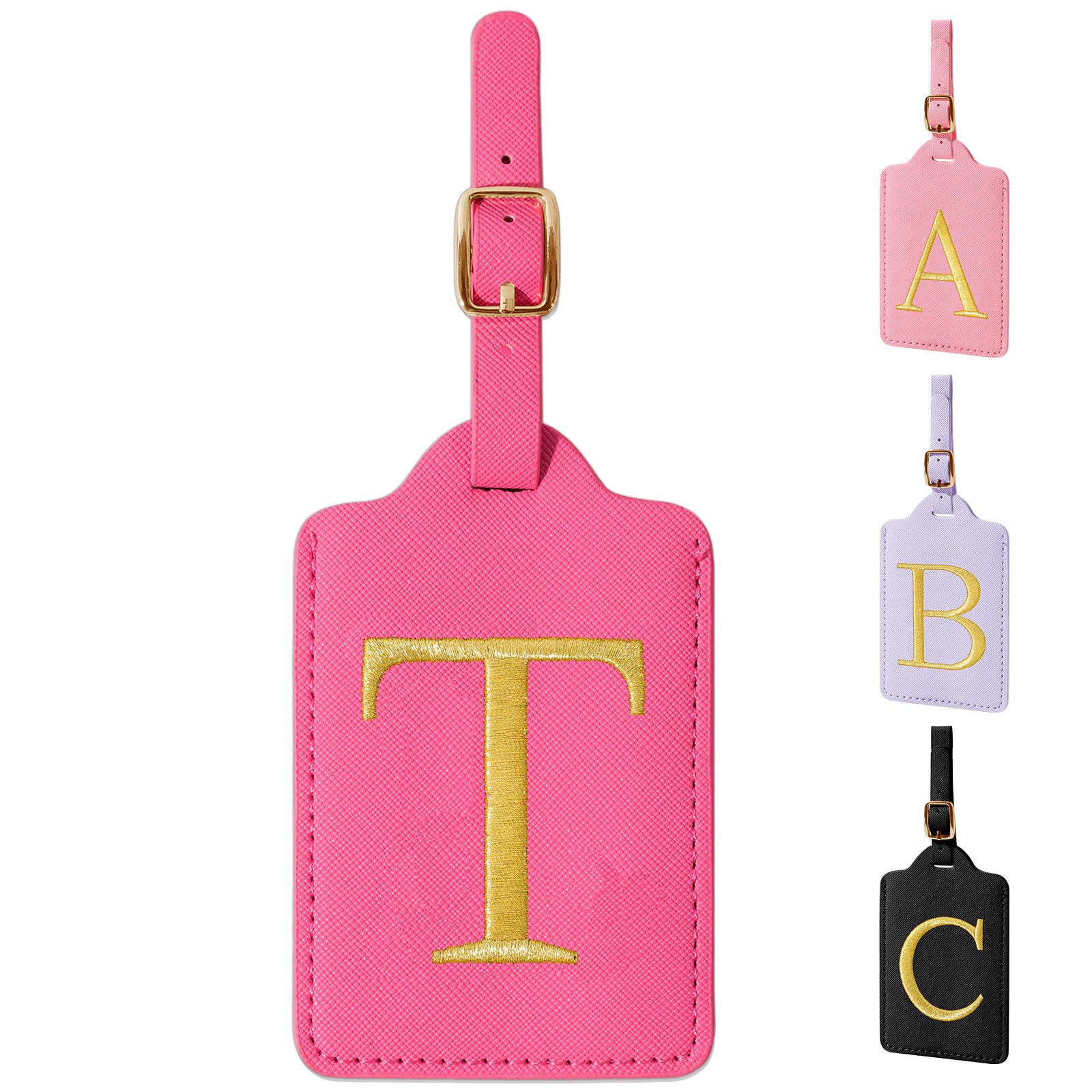 Personalized Rose Red Leather Luggage Tags with Privacy Cover - Custom Monogram Initial Embroidery for Women & Kids | Perfect for Travel, Suitcases, Backpacks & Gift Giving