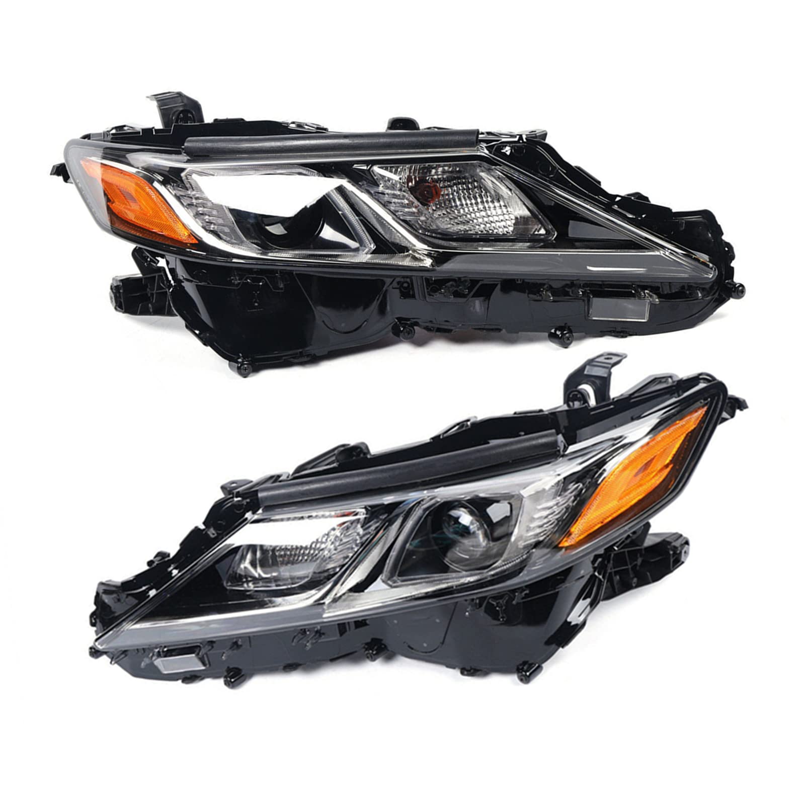 2018-2019 Toyota Camry Halogen Projector Headlights Pair Set - Driver & Passenger Side Replacement Headlamp Assembly for Improved Night Driving Safety