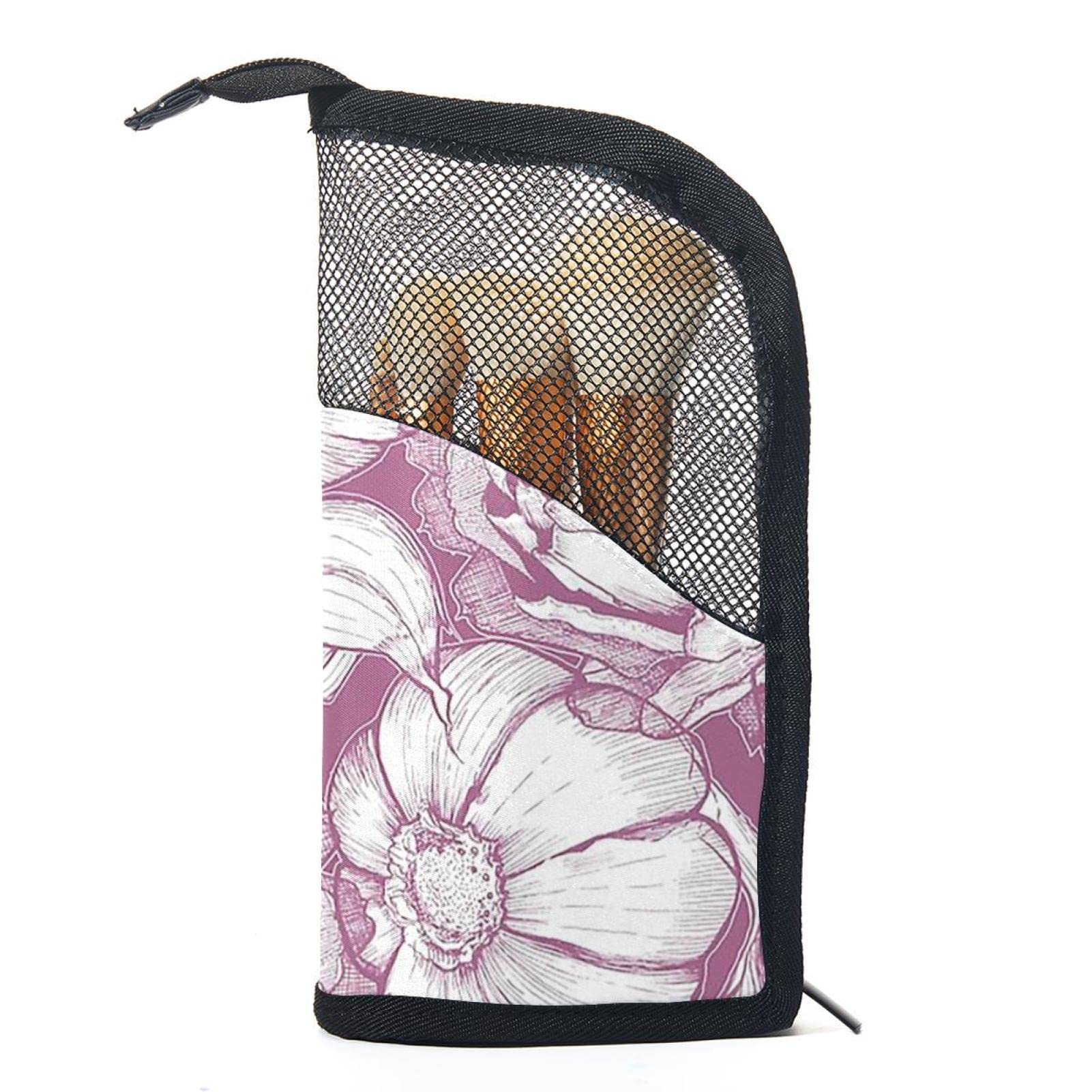 12-Piece Makeup Brush Organizer Bag with Holder Case - Portable Cosmetic Brush Storage for Travel (Pink & Purple Floral Design) | Perfect for Makeup Artists, Home Use & On-The-Go Beauty Essentials