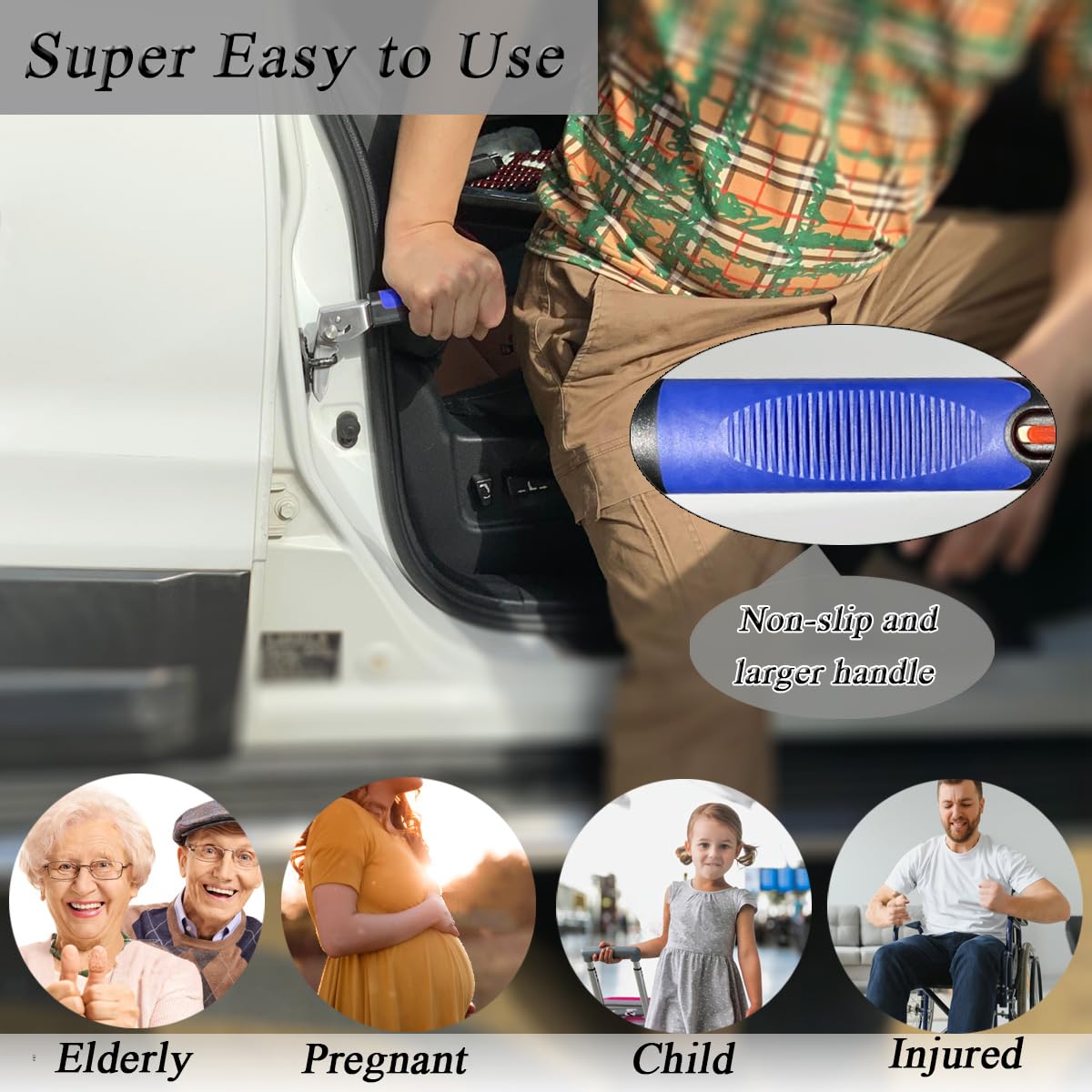 Foldable Car Door Handle for Elderly - Adjustable Standing Aid (2-Pack, Blue) - Safe Car Assist for Drivers & Seniors