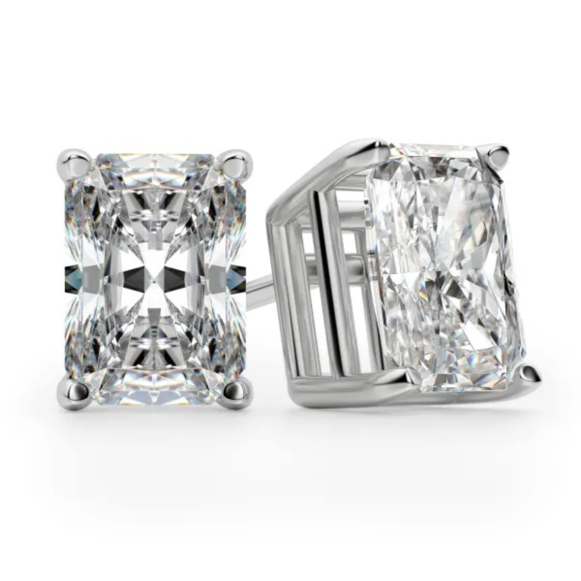 925 Sterling Silver Moissanite Stud Earrings for Women - Radiant Cut VVS Clarity Diamond Simulant Earrings - Wedding Gift for Her, Anniversary, Birthday & Special Occasions