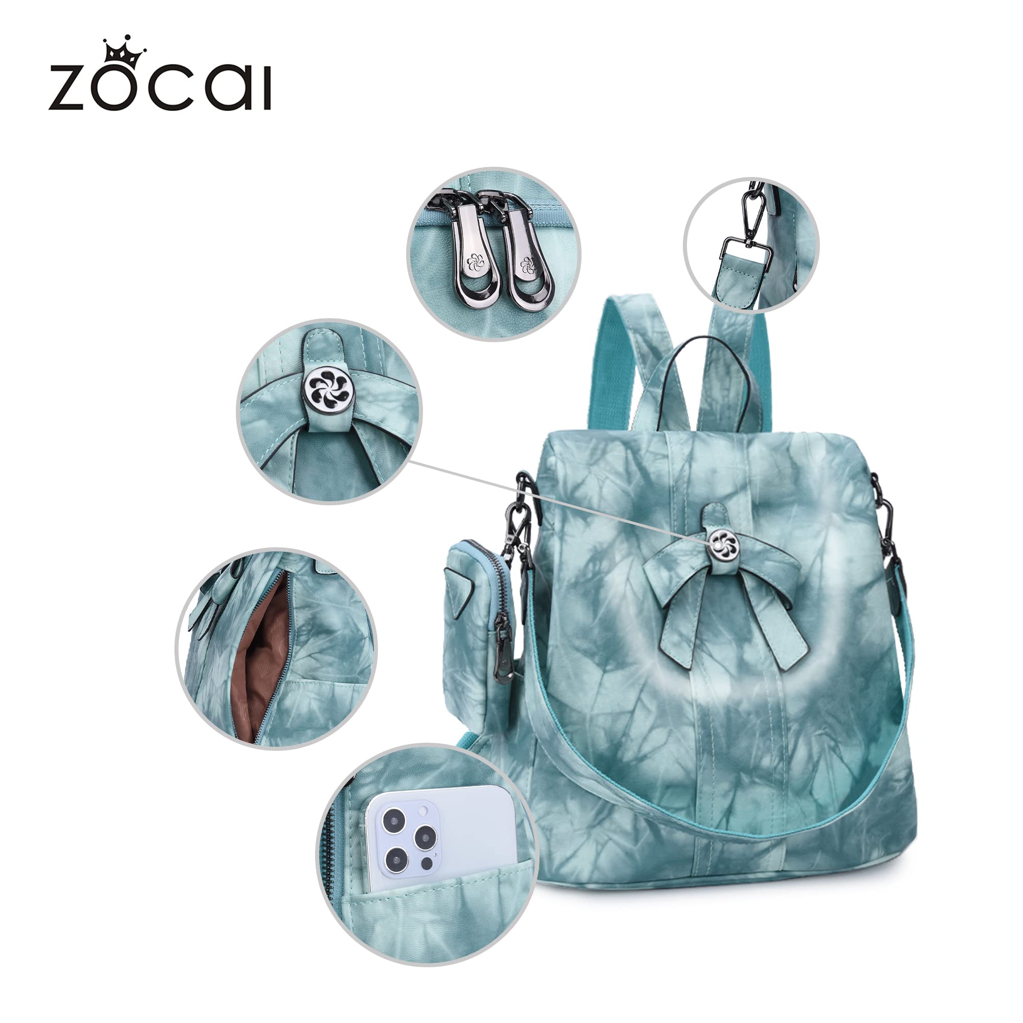 ZOCAI Women's Fashion Backpack Purse - PU Leather Anti-Theft Shoulder Bag & Satchel Daypack for Work, Travel & Daily Use