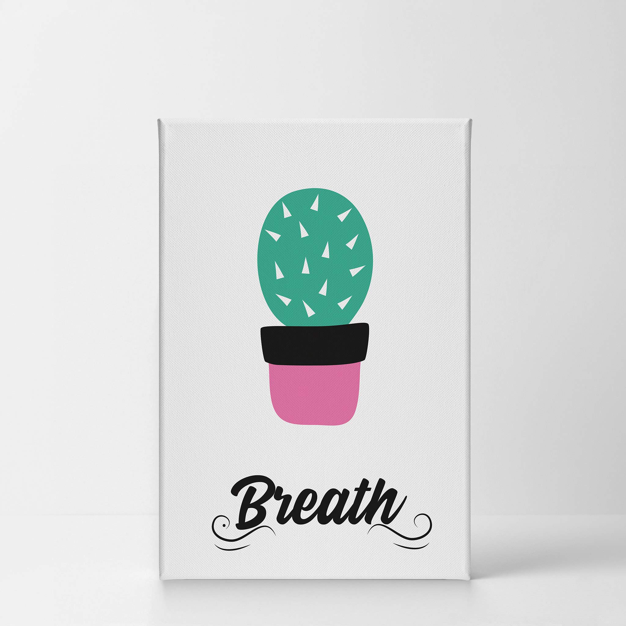 Smile Art Design Breath Typography Cactus Canvas Print - 36x24 Inch Bathroom Wall Decor, Ready to Hang Home Decoration Made in USA | Perfect for Bathroom, Living Room & Bedroom Wall Art