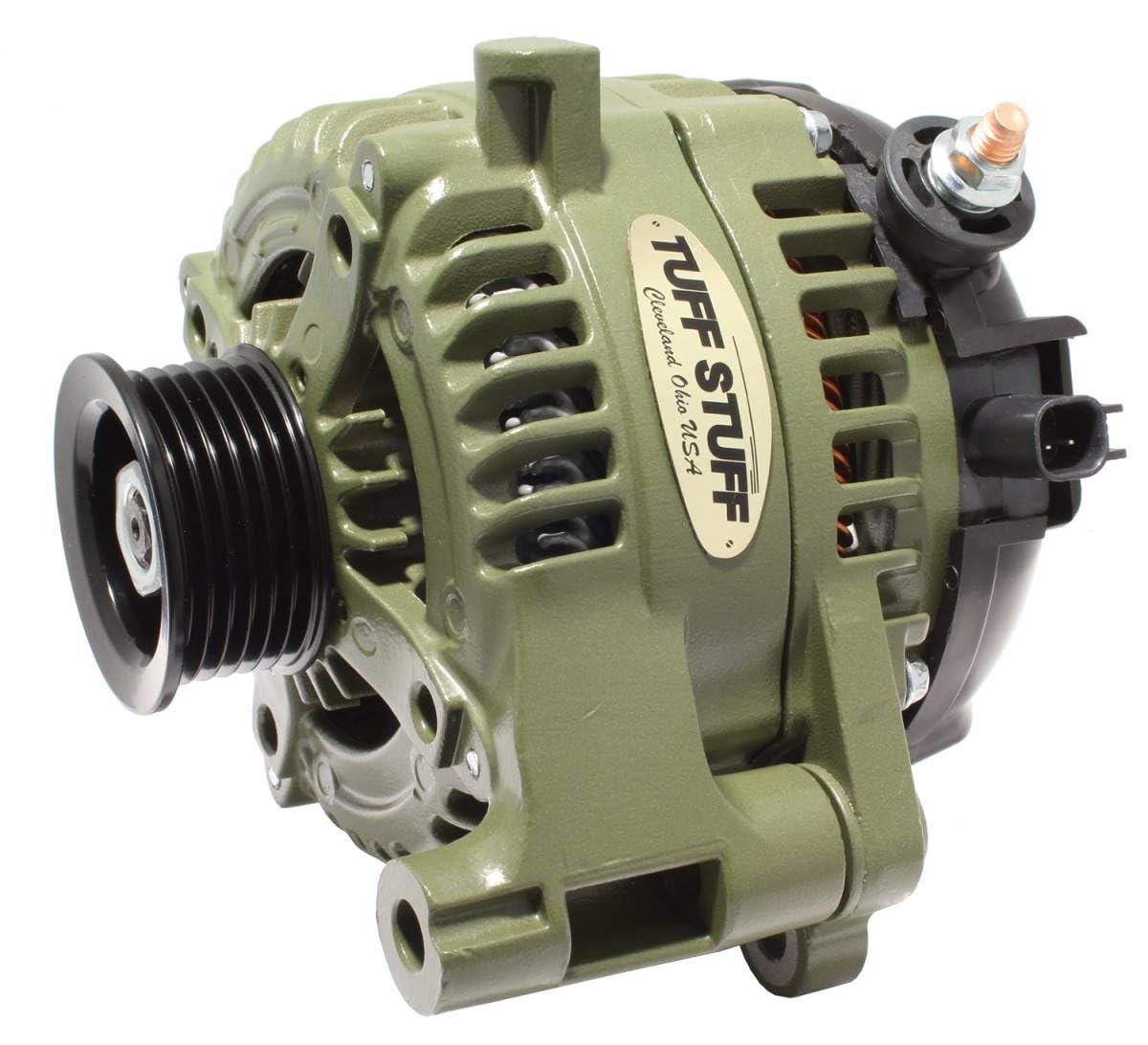 Tuff Stuff 250 Amp High Output Alternator 12V with External Regulator & 6 Rib Serpentine Pulley - Army Green - Compatible with Jeep Wrangler JK (2012-2018) - Heavy Duty Power Upgrade for Off-Roading & Overlanding Adventures (Part# 7516G)