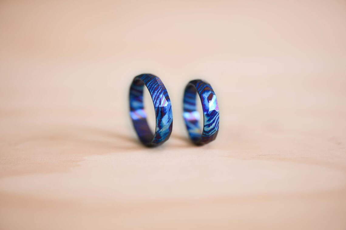 Handmade Damascus Steel Titanium Ring - Custom Comfort Fit Men's Wedding Band, Unisex Engagement Ring, Modern Statement Jewelry for Men & Women - Perfect for Weddings, Anniversaries, and Special Occasions