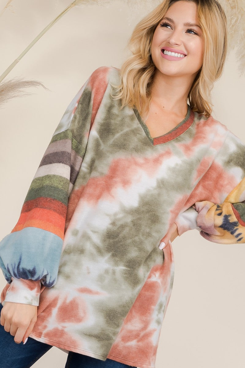 Vibrant Tie Dye Long Sleeve Blouse for Women - Stylish Full Size Boho Top for Casual Wear, Music Festivals & Beach Cover-Up