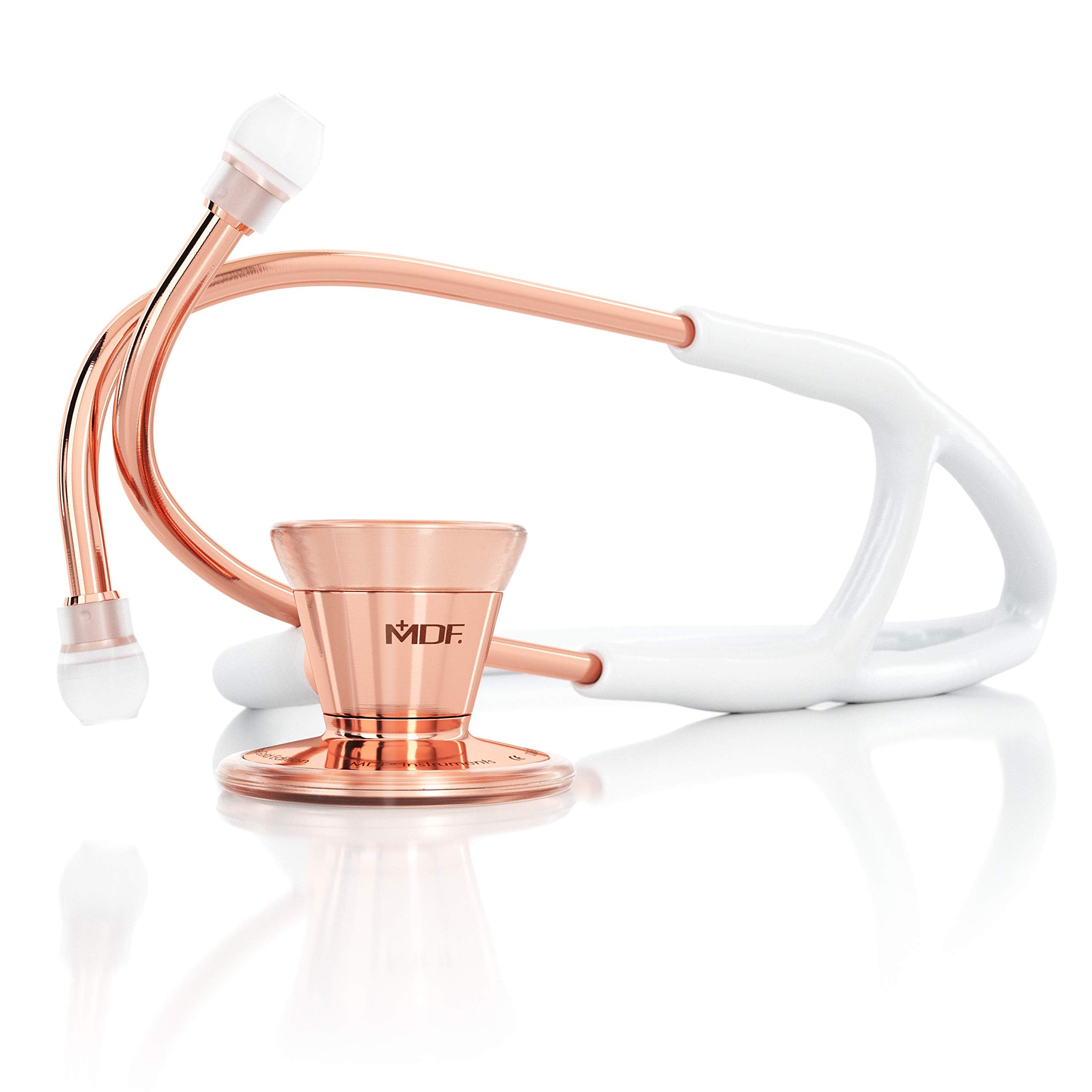 MDF ProCardial Cardiology Stethoscope - Rose Gold & Stainless Steel Dual Head Adult Stethoscope with White Tube | Perfect for Doctors, Nurses & Medical Students | Clinical Use & Professional Healthcare