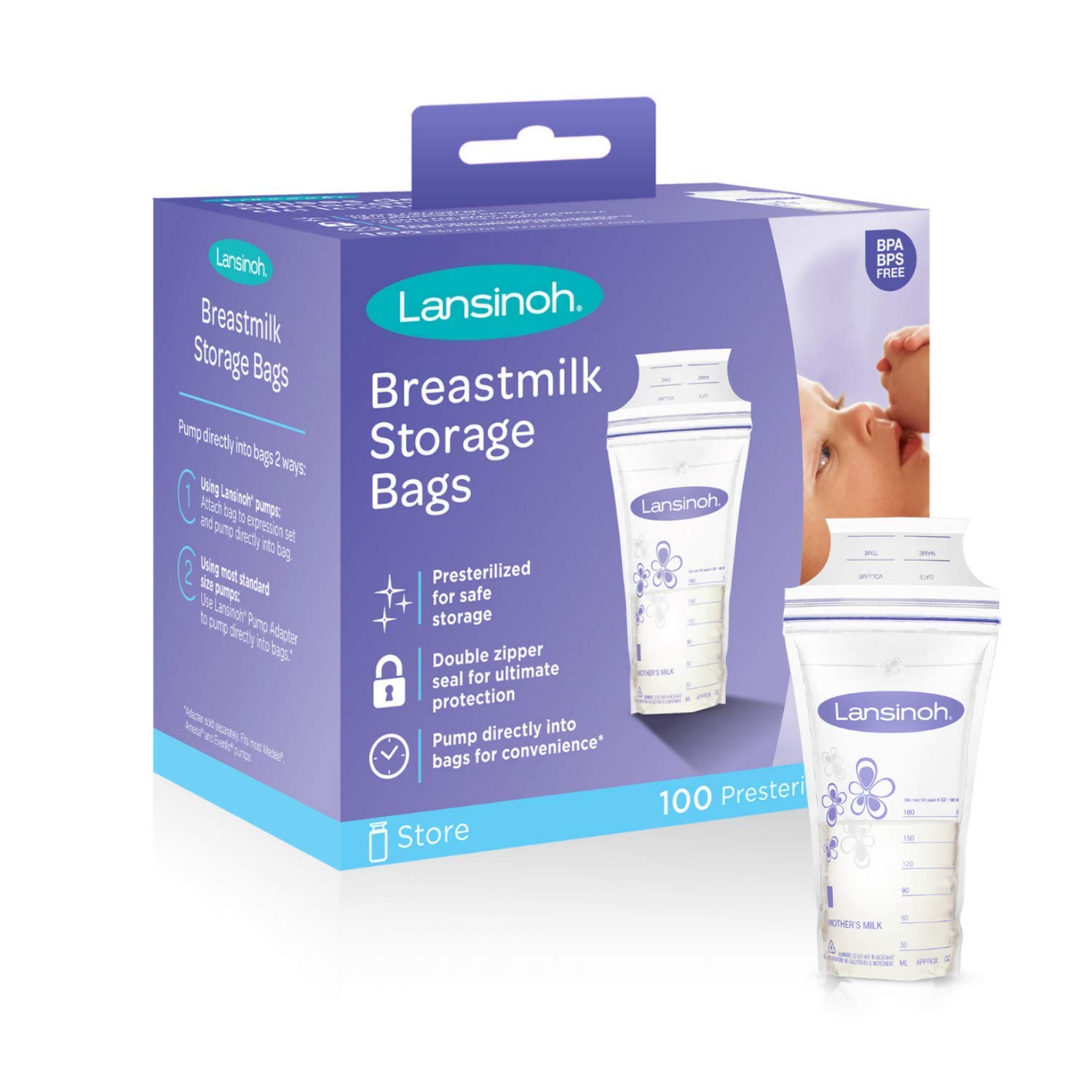 Lansinoh Breastmilk Storage Bags - 100 Count (4 Packs) | BPA-Free, Leak-Proof | Perfect for Freezing, Storing & Organizing Breast Milk at Home or On-the-Go