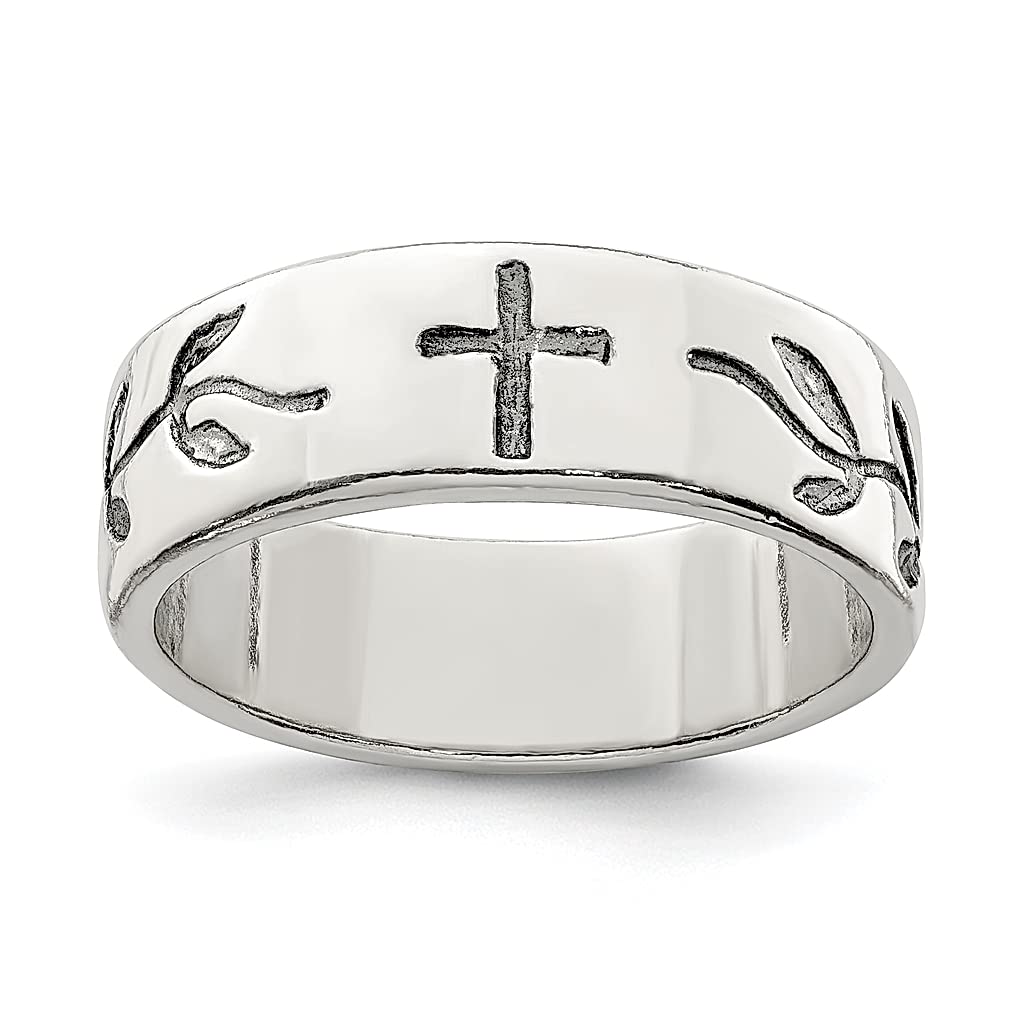925 Sterling Silver Cross Religious Band Ring for Men - Wedding, Baptism & Gift for Dad, Husband, Boyfriend - Durable & Hypoallergenic Fine Jewelry for Everyday Wear & Special Occasions