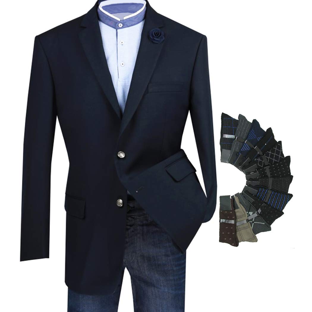 Premium Men's Slim Fit 2-Button Dress Blazer Sport Coat with Free Socks - Formal Office Wear & Business Attire for Weddings and Special Events