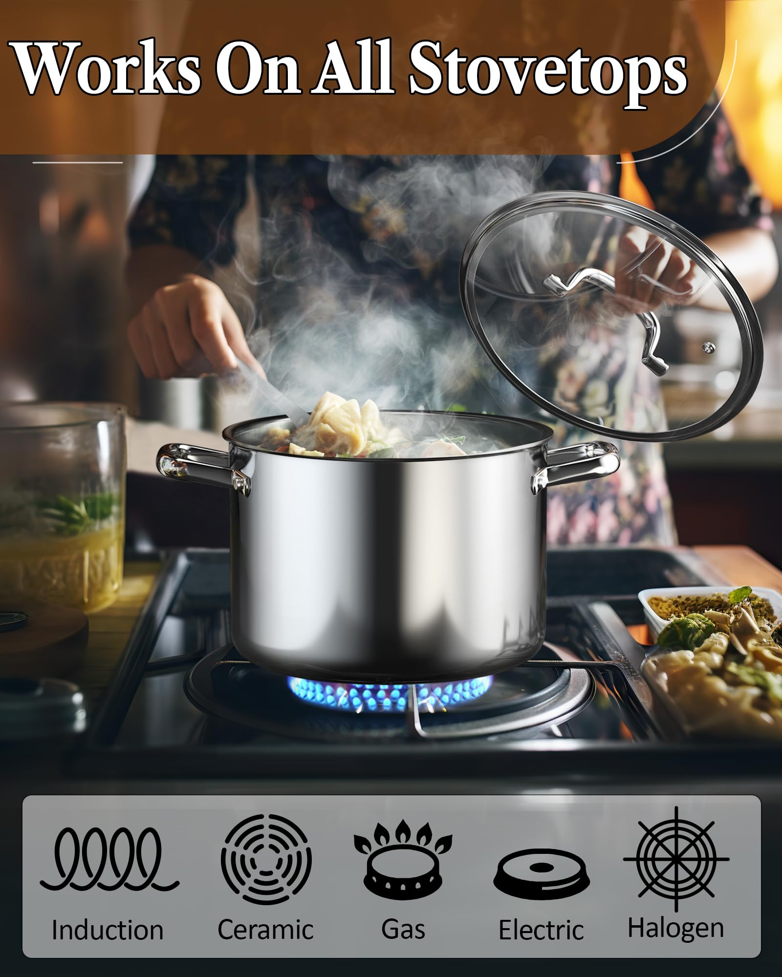Cook N Home 7-Piece Tri-Ply Clad Stainless Steel Cookware Set - Induction Ready Pots and Pans with Tempered Glass Lids, Dishwasher Safe Silver Kitchen Set for Professional Cooking & Home Use