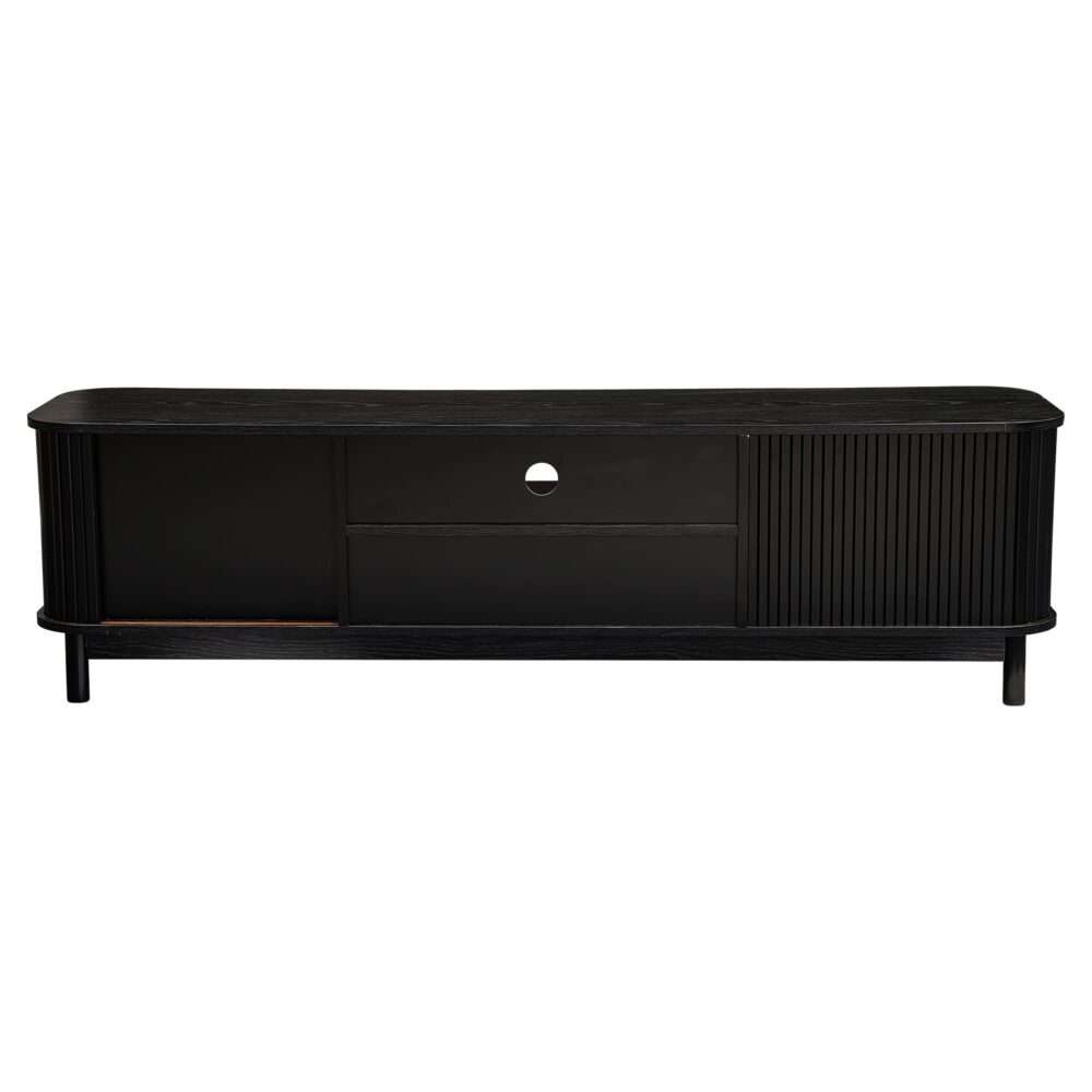 160cm Ribbed Black TV Stand with Storage - Modern Entertainment Center for Living Room, Bedroom & Home Theater