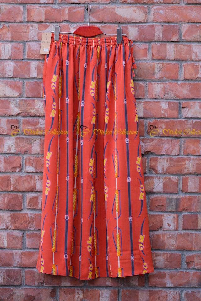 Stylish Printed Long Skirt in Brick Color - Perfect for Casual Outings, Beach Vacations & Boho Fashion