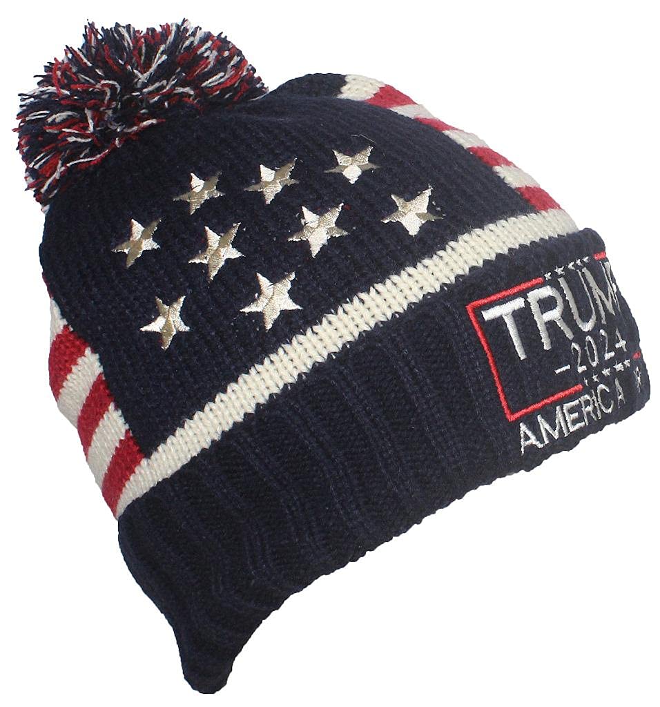 Trump Campaign Slogan Beanie Hat with Embroidered US Flag - Patriotic Winter Cap for Political Rallies & Outdoor Events