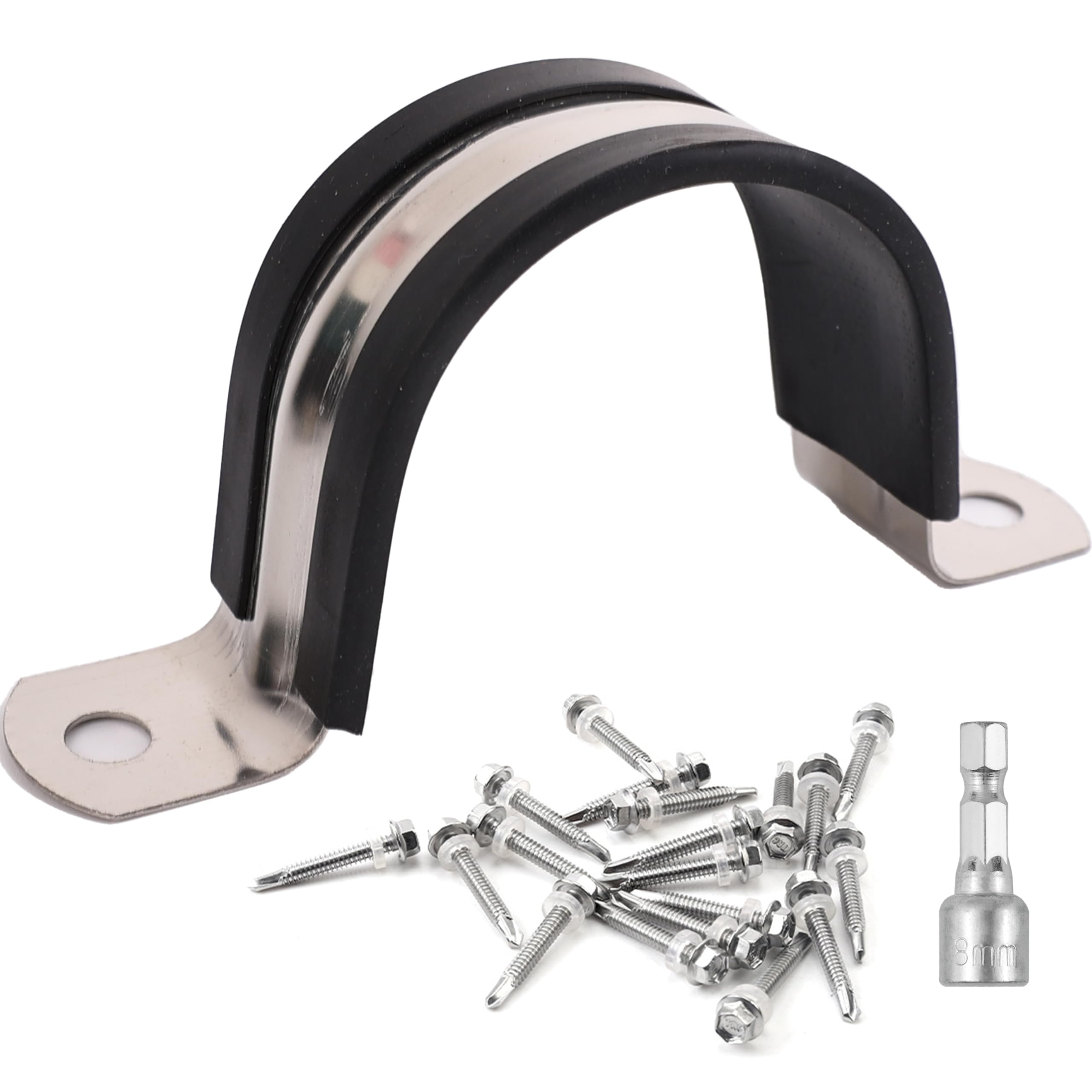 304 Stainless Steel Pipe Clamps with Rubber Cushion - Heavy Duty Conduit Clips (8 Pack, 2.5 Inch/74mm) - Perfect for Electrical Wiring, Plumbing & HVAC Installations