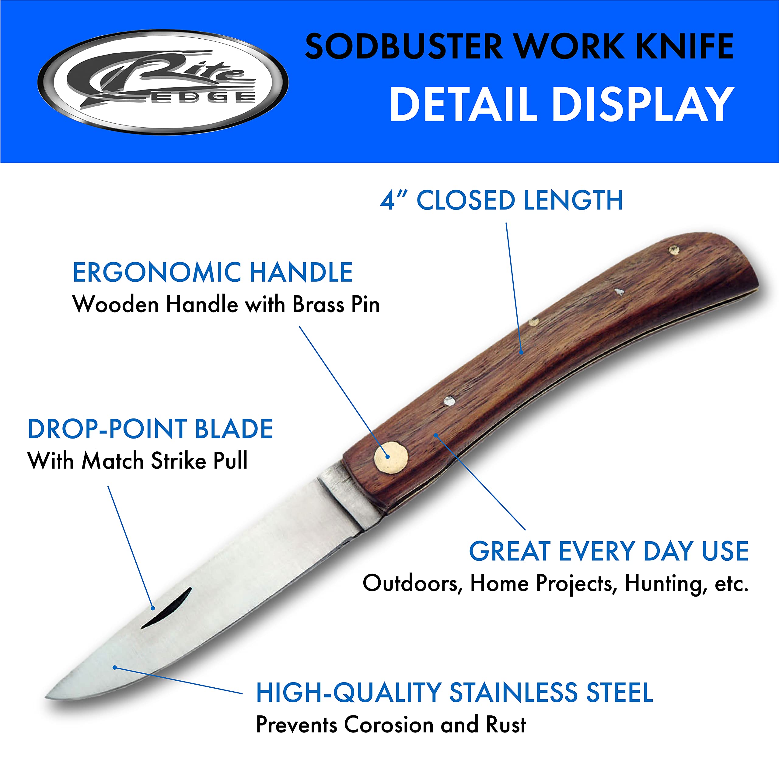 SZCO Supplies Sodbuster Work Knife - High Carbon Steel Blade, Durable Pocket Knife for Outdoor, Camping, Hunting & Everyday Carry (EDC)