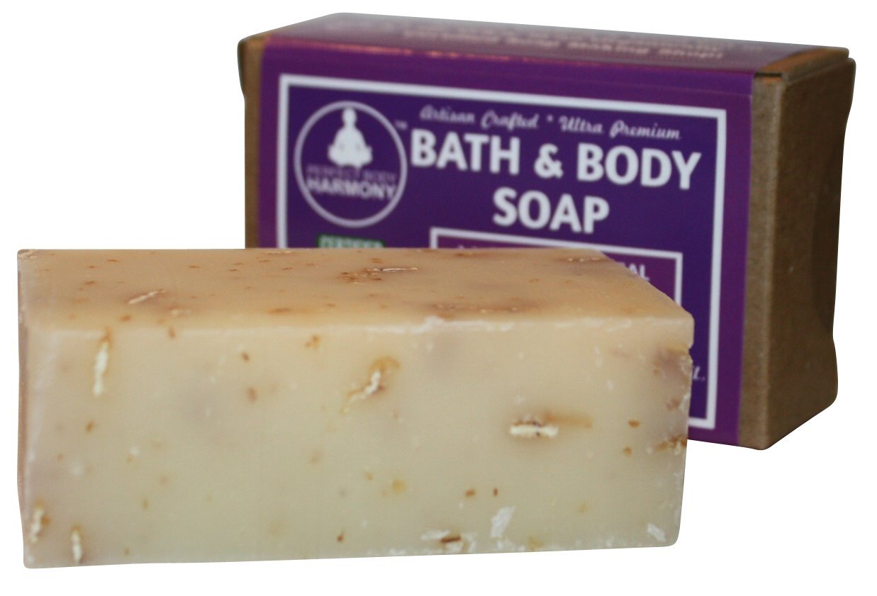 Certified Organic Lavender Oatmeal Exfoliating Bar Soap - 3.75oz Natural Bath & Body Cleanser with Thick Lather, No Sulfates or Parabens - Perfect for Sensitive Skin & Relaxing Aromatherapy Showers