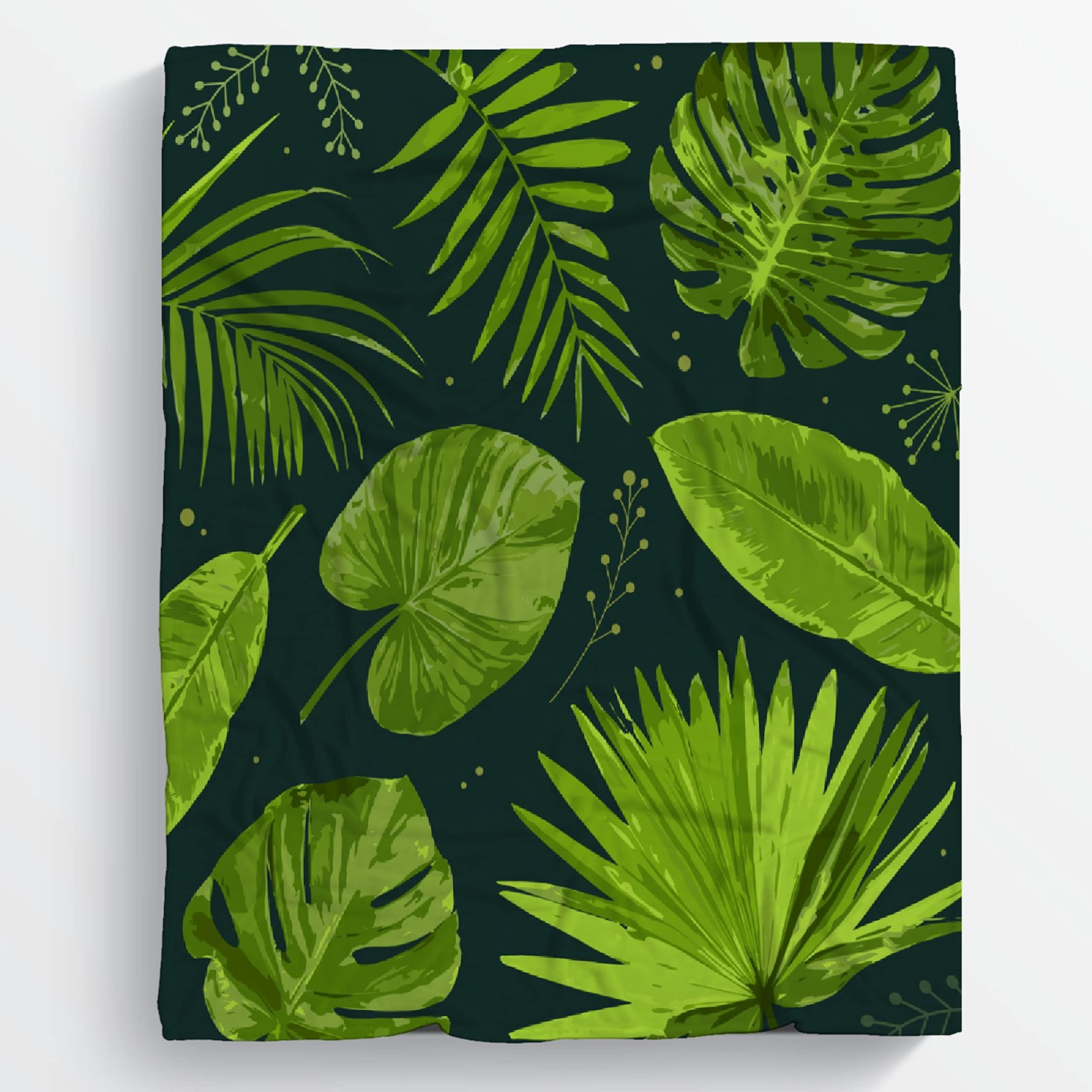 Soft Flannel Fleece Blanket 120x90In Extra Large - Tropical Jungle Green Plants Design, Boho Decor Plush Lightweight Throw for Bed, Couch & Chair - Perfect Gift for Boys & Girls, Home Decor & Cozy Comfort