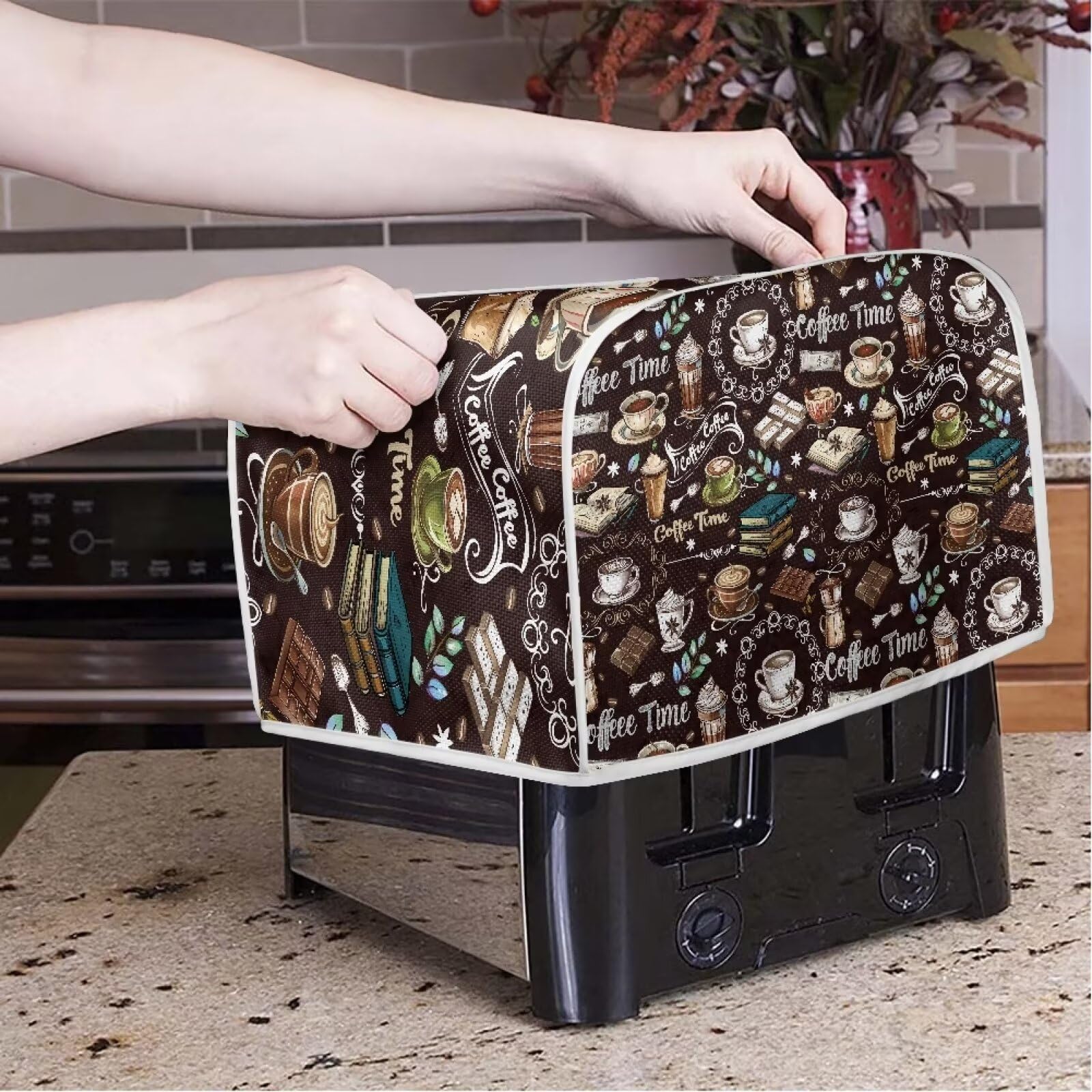 ZDCUSTOM Coffee Time Toaster & Microwave Oven Dust Cover - Machine Washable Dustproof Protector for Kitchen Appliances | Keep Toasters Clean from Dust & Fingerprints | Perfect for Home, Office & Cafe Use