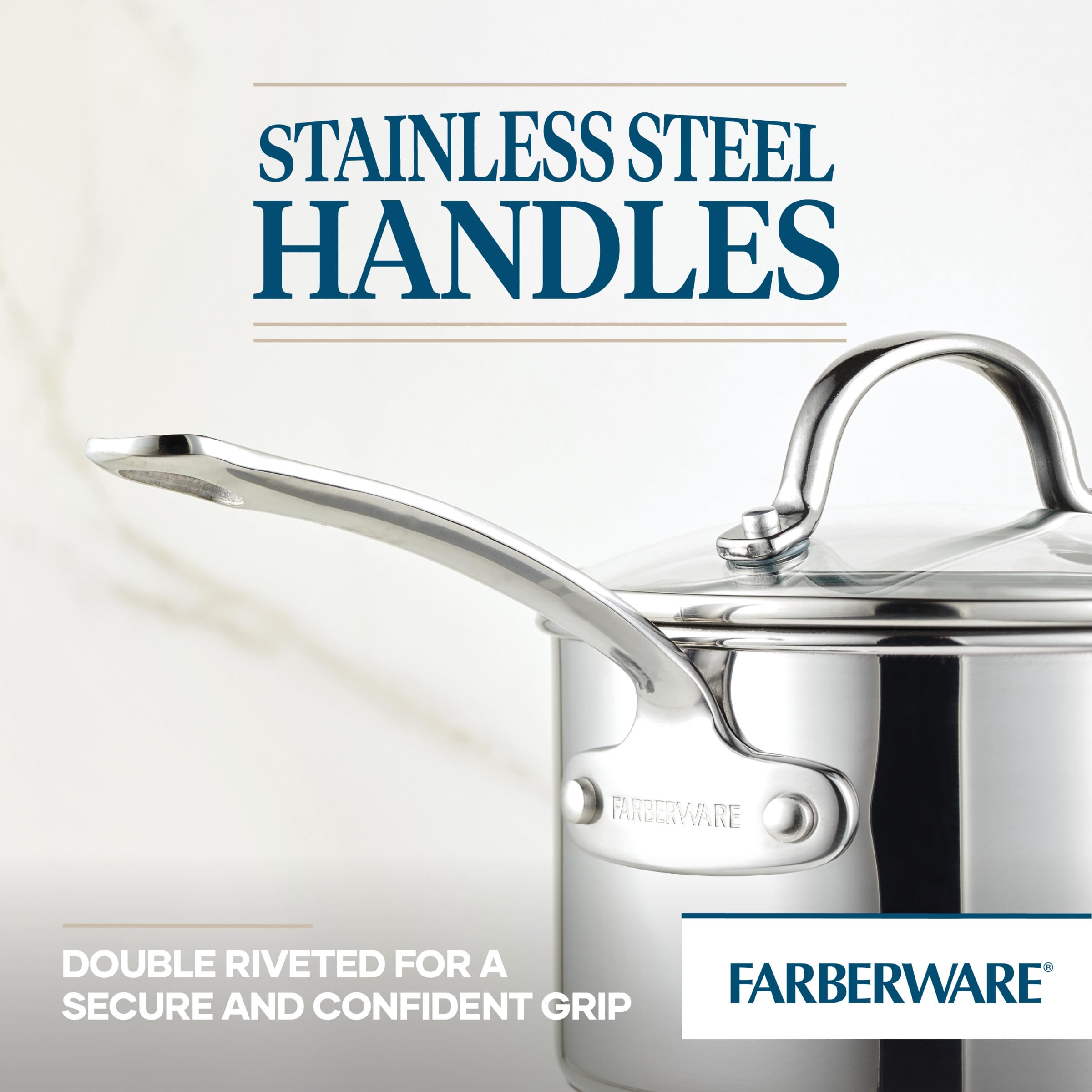 Farberware Millennium 10-Piece Stainless Steel Nonstick Cookware Set - Pots & Pans for Cooking, Frying & Sauteing - Dishwasher Safe Kitchen Essentials for Home Chefs