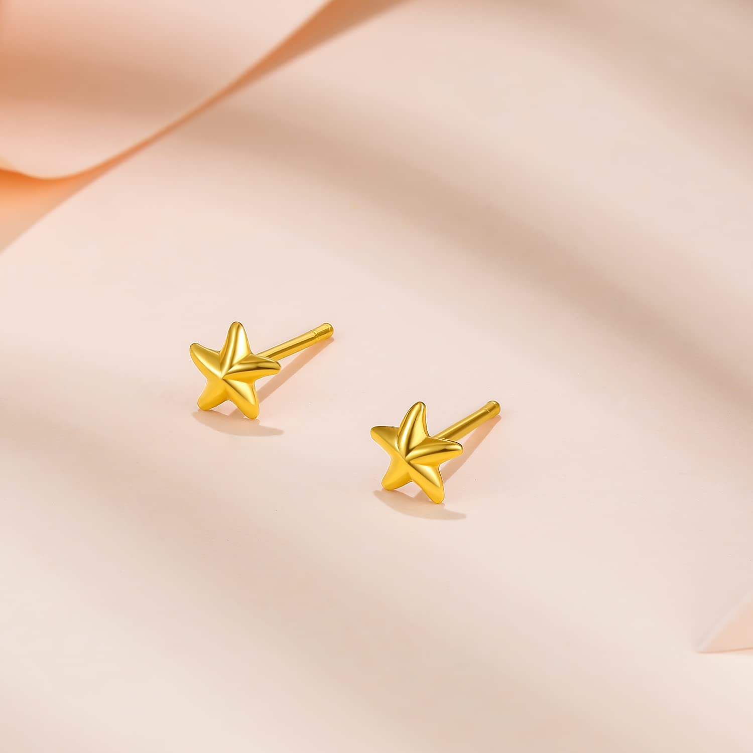 24K Gold Earrings for Women - 999 Hypoallergenic Gold Stud Earrings - Lightweight Small Star Earrings for Mom & Girlfriend - Perfect Gift for Birthday, Anniversary & Everyday Wear