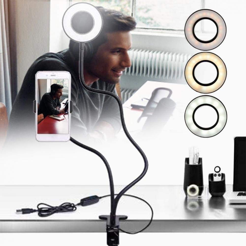 360° Rotating LED Ring Light with Stand - Selfie Spotlight & Desktop Fill Light for Smartphone, Perfect for Live Streaming, YouTube Videos & Makeup Lighting