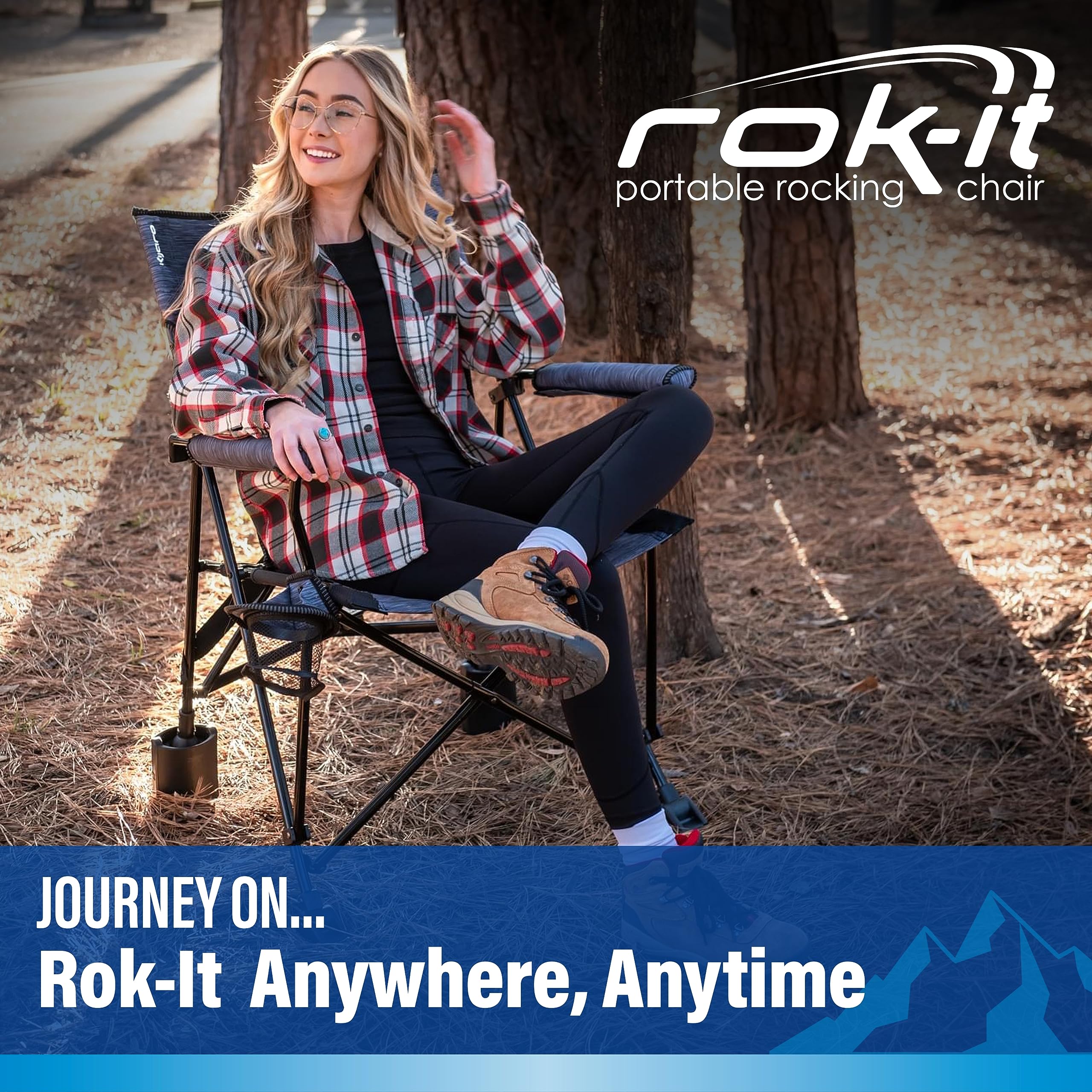 Kijaro Rok-it Rocking Camp Chair - Portable Folding Rocker Chair for Outdoor Camping, Lawn, Sports & Travel - Lightweight & Durable - Hallett Peak Gray - Perfect for Backyard, Beach, Picnics & Tailgating