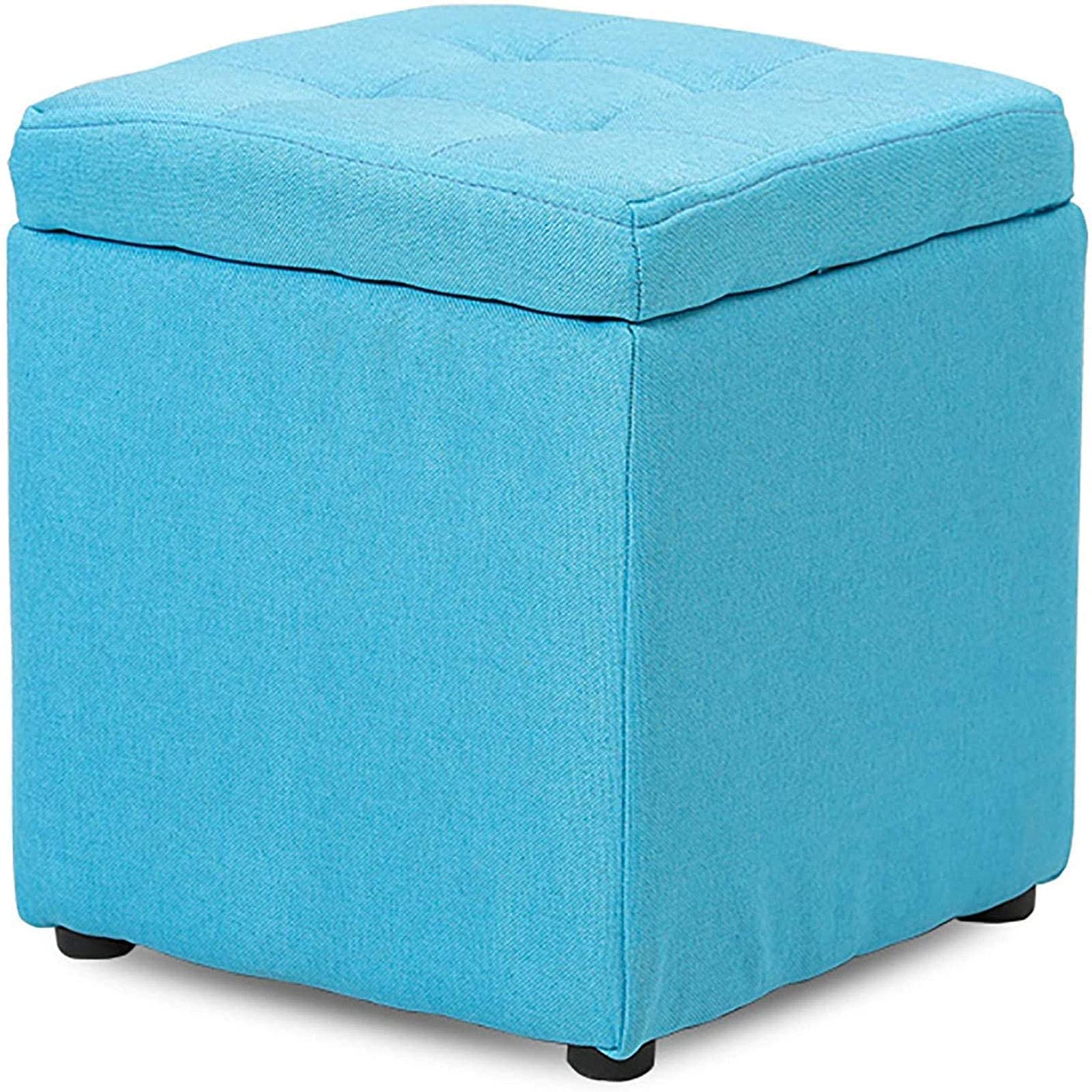 GTYT Leather Storage Ottoman Bench - 30x30x35cm Blue Footstool with Shoe Rack | Entryway Storage Stool for Living Room, Bedroom & Hallway Organization
