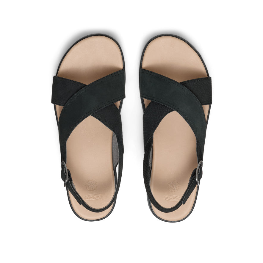 Women's Elle Luxe Cross Strap Sandals - Black/Black | Comfortable Summer Shoes for Beach, Vacation & Casual Outings