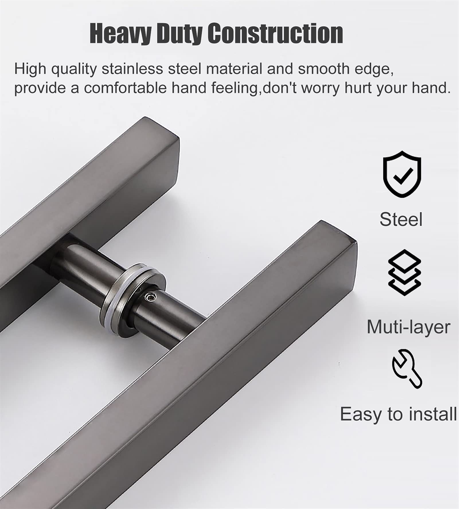 20/24/47 Inch Modern Square Entry Door Handle - Steel Push Pull Handle for Shower Glass Sliding, Barn & Interior/Exterior Doors with Fittings (Rose Gold, 150cm) - Perfect for Bathroom, Closet & Farmhouse Style Homes
