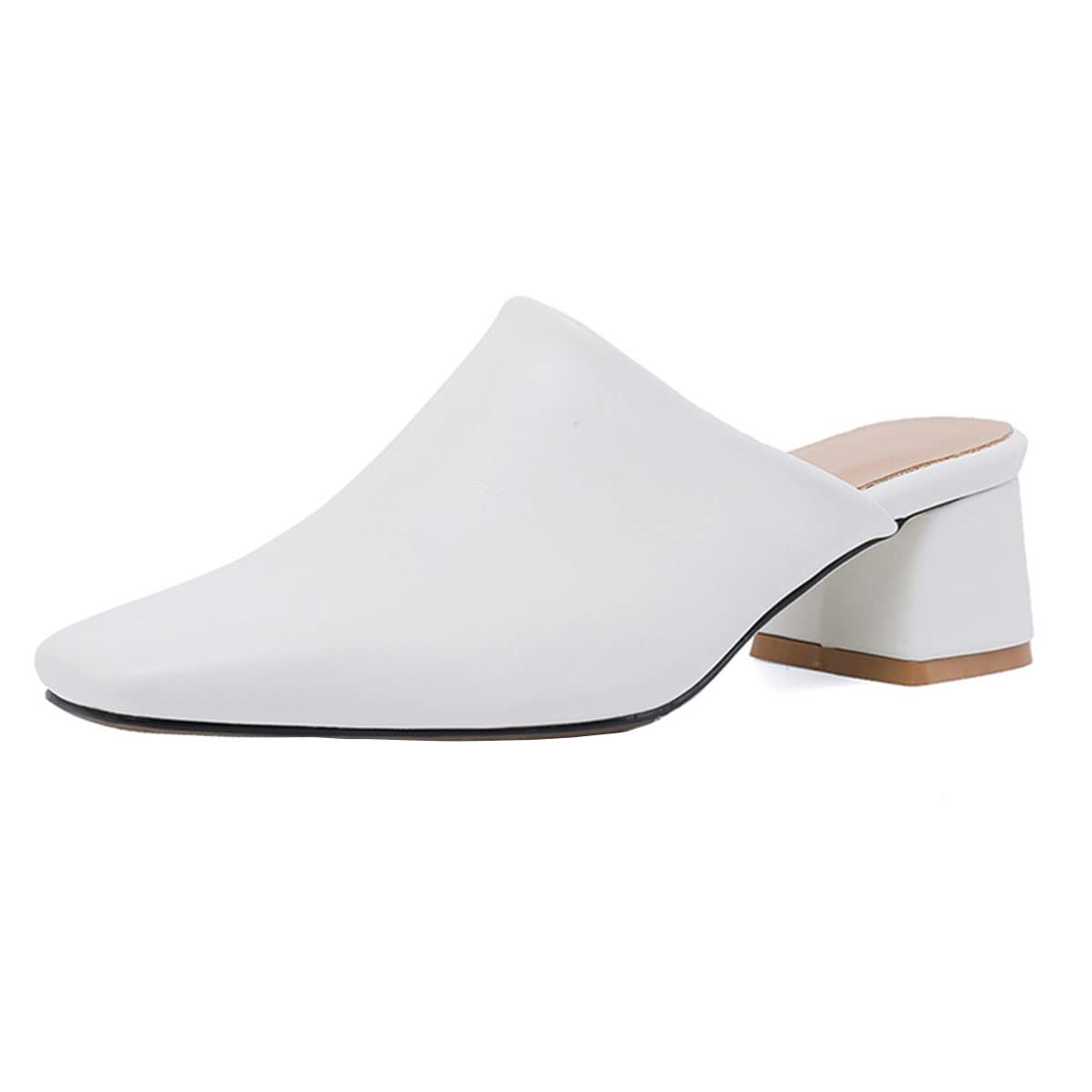 SHEMEE Women's Square Toe Mule Slides - Chunky Block Heel Slippers & Backless Sandals for Casual Wear, Office & Summer Outfits