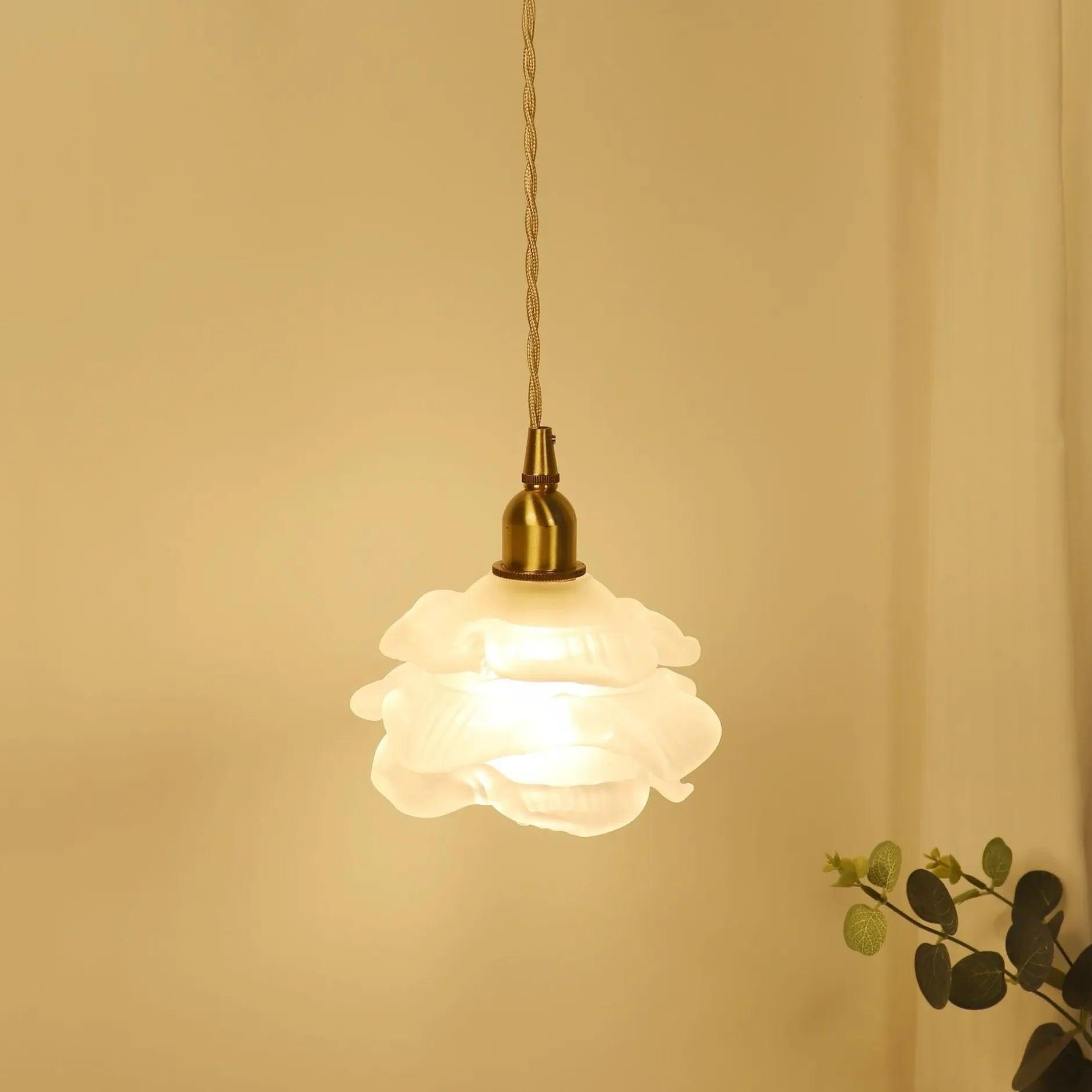 Modern Small Transparent Glass Flower Pendant Light - Elegant Ceiling Lighting for Living Room, Bedroom, and Dining Room Decor