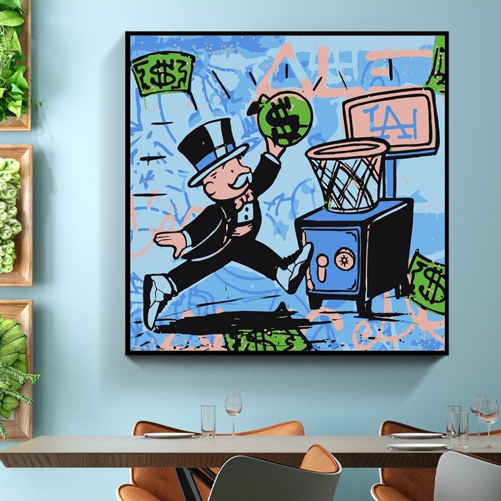 Graffiti Art Love Heart Money Basket Monopoly Canvas Wall Art - Perfect for Home Decor, Office & Gift Giving