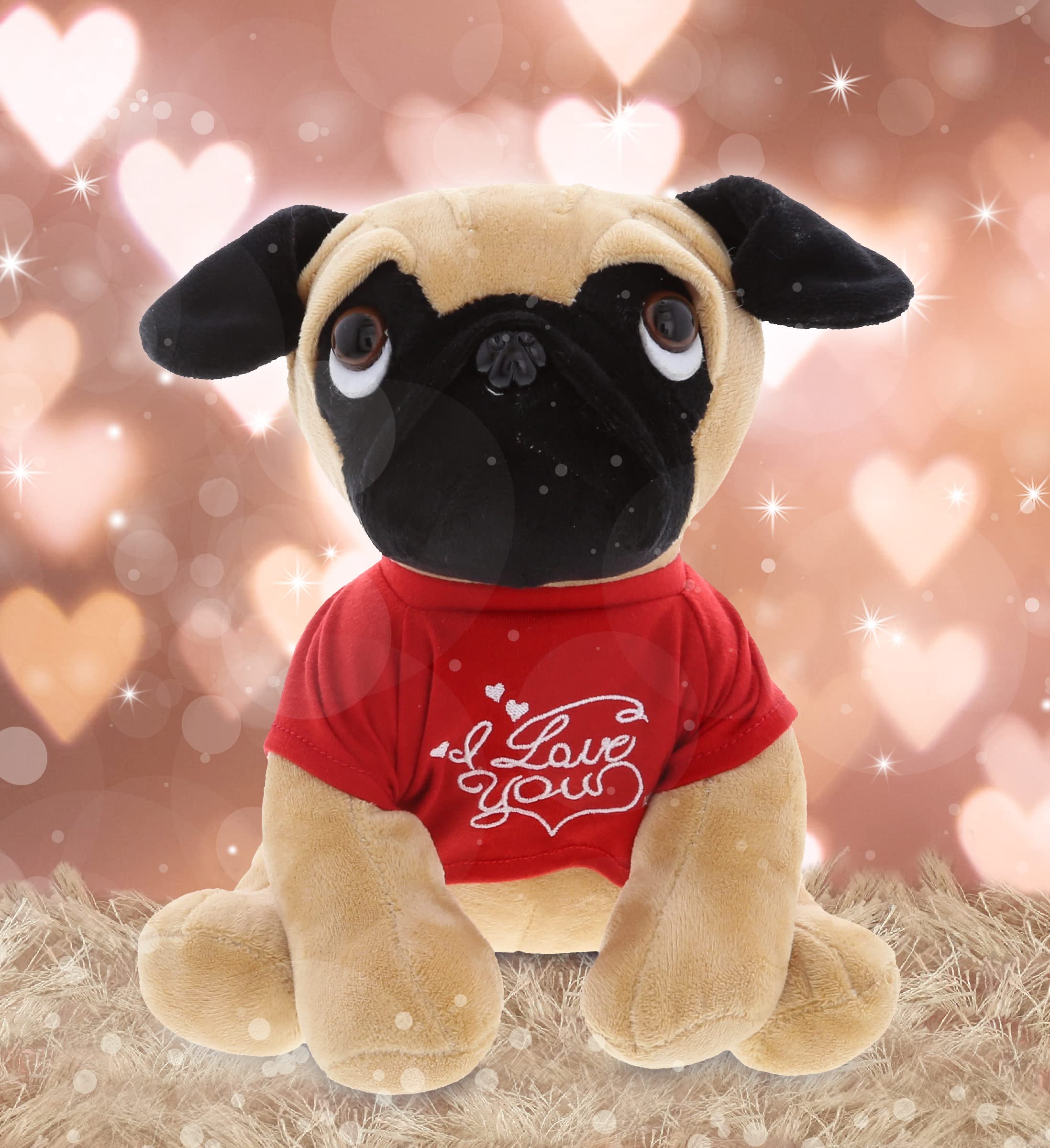 Personalized I Love You Plush Pug Dog Stuffed Animal - 10 Inch Valentine's Day Gift with Red Shirt & Name Customization for Her/Him | Perfect for Anniversaries, Birthdays & Romantic Dates | Cute Home Decor & Surprise Gift Idea