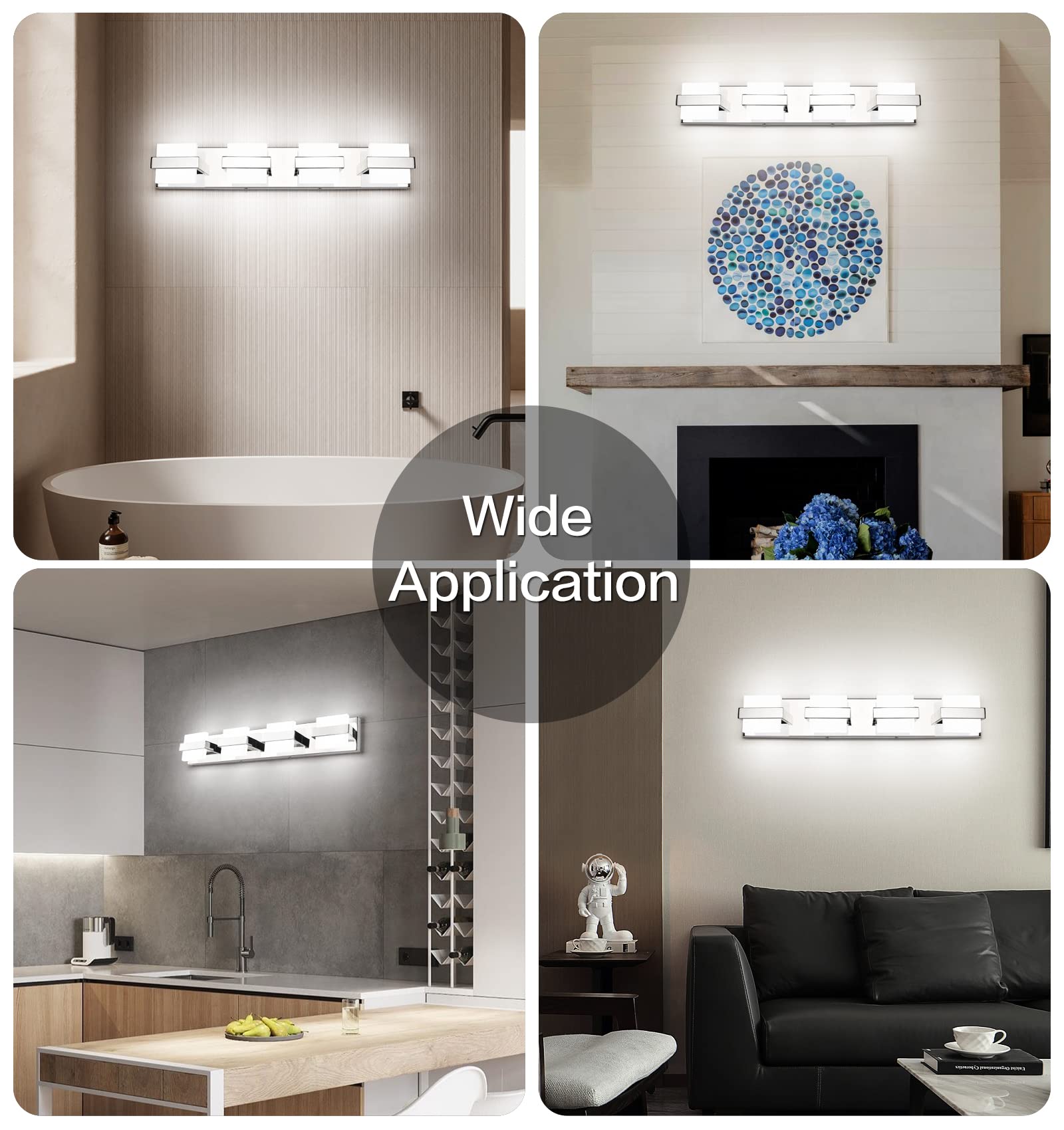 SOLFART 4-Light Chrome Modern LED Bathroom Vanity Light Fixture - 27 Inch Dimmable White Light for Mirror - Perfect for Bathroom, Powder Room & Dressing Area Makeup Lighting
