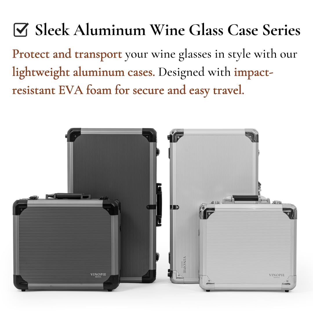Premium Aluminum Hard Shell Travel Case for Wine Glasses – Durable Dark Gray Protective Holder with EVA Foam Inserts, Fits Zalto/Spiegelau/Gabriel Gold/Josephine Series – Perfect for Wine Tasting, Gifts & Travel Protection (Glasses Not Included)