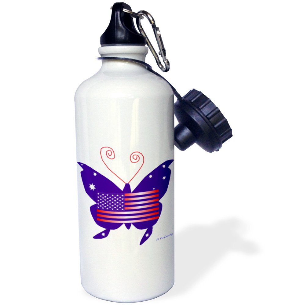 3D Rose American Butterfly Sports Water Bottle - 21 oz Insulated Stainless Steel Water Bottle with Lid - Perfect for Gym, Hiking, Running & Outdoor Activities