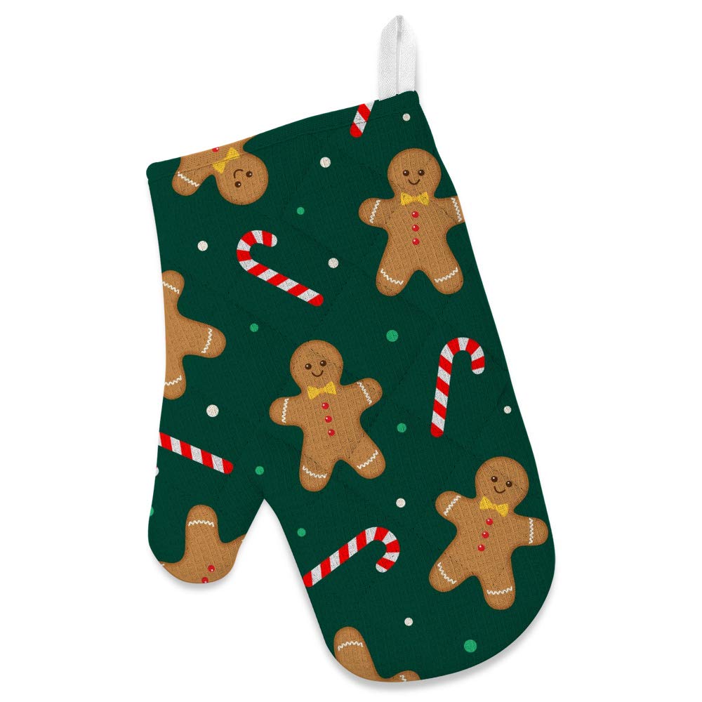 Kuizee 3-Piece Kitchen Apron Set - Christmas Gingerbread Man & Candy Cane Design - Heat Resistant Oven Mitts & Microwave Gloves - Perfect for Baking, Cooking, and Holiday Gift Giving