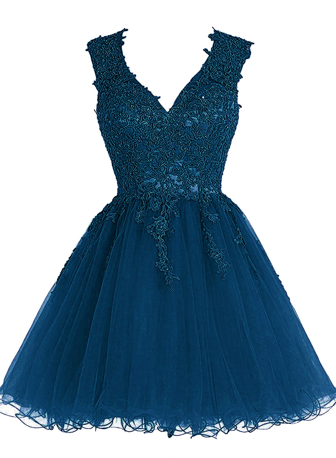 Elegant Short Lace Cocktail Dress for Homecoming & Prom - V-Neck Tulle Applique Party Dress for Dances, Weddings & Special Occasions