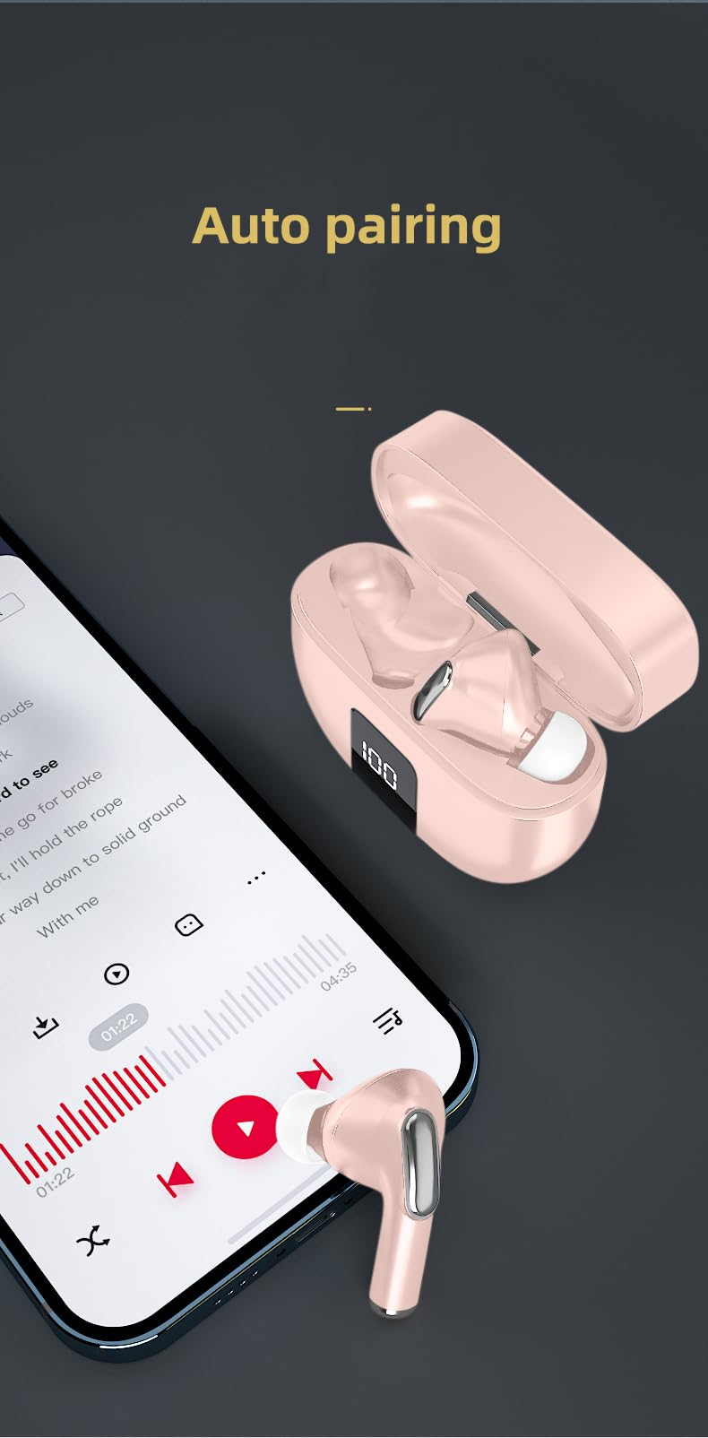 J68 True Wireless Earbuds Bluetooth 5.2 with 60H Playback, IPX5 Waterproof, Deep Bass & Noise Cancelling, Built-in Mic - Premium Stereo In-Ear Headphones (Pink) - Perfect for Workouts, Running, Commuting & Travel