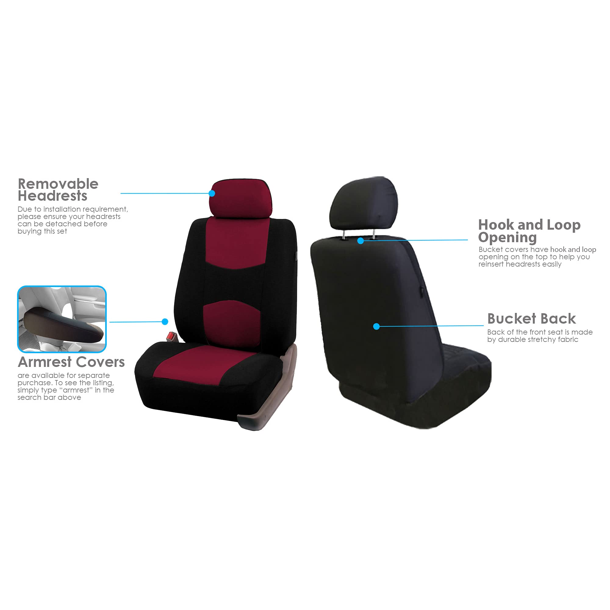 Universal Car Seat Covers Full Set - Burgundy Flat Cloth for Vans, Trucks & SUVs - Interior Protection & Comfort