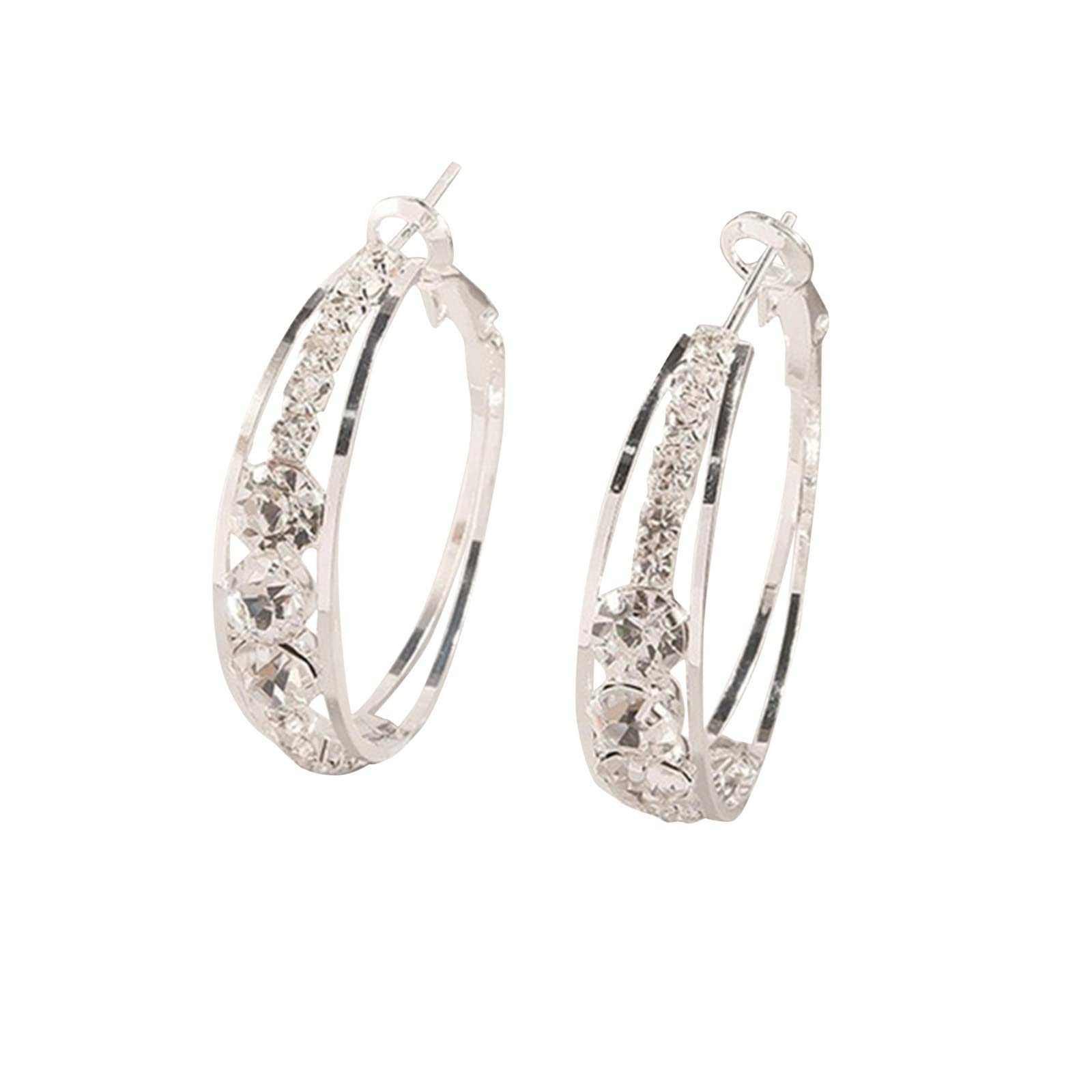 Personalized Rhinestone Hoop Earrings for Women - Elegant Shell Inlaid Big Earrings for Parties, Weddings & Daily Wear