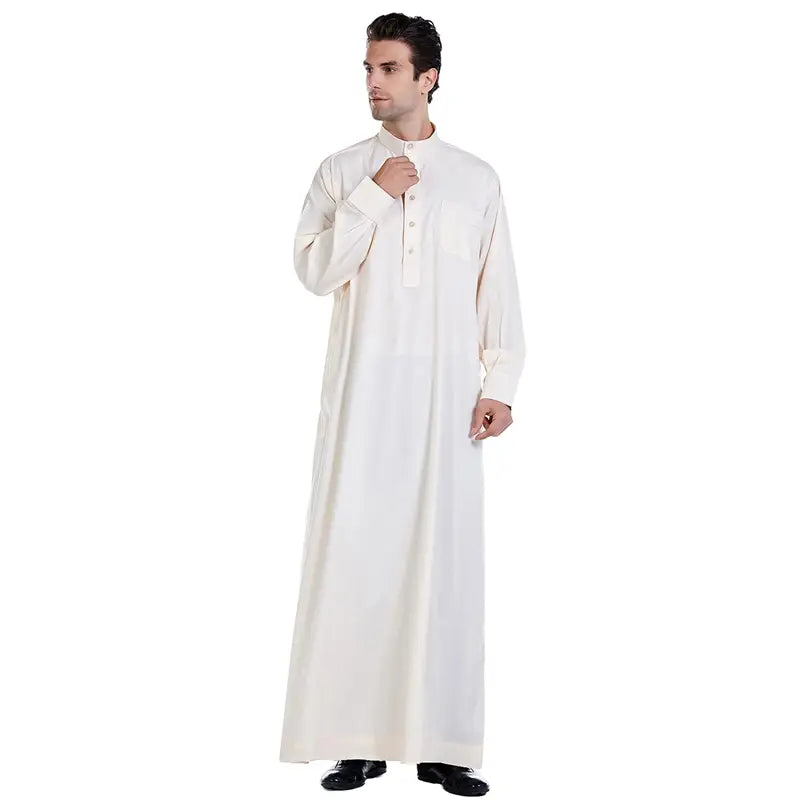 Authentic Middle Eastern Arab Men's Thawb with Stand-Up Collar | Traditional Thobe for Eid, Weddings & Special Occasions | Premium Quality Islamic Clothing for Men