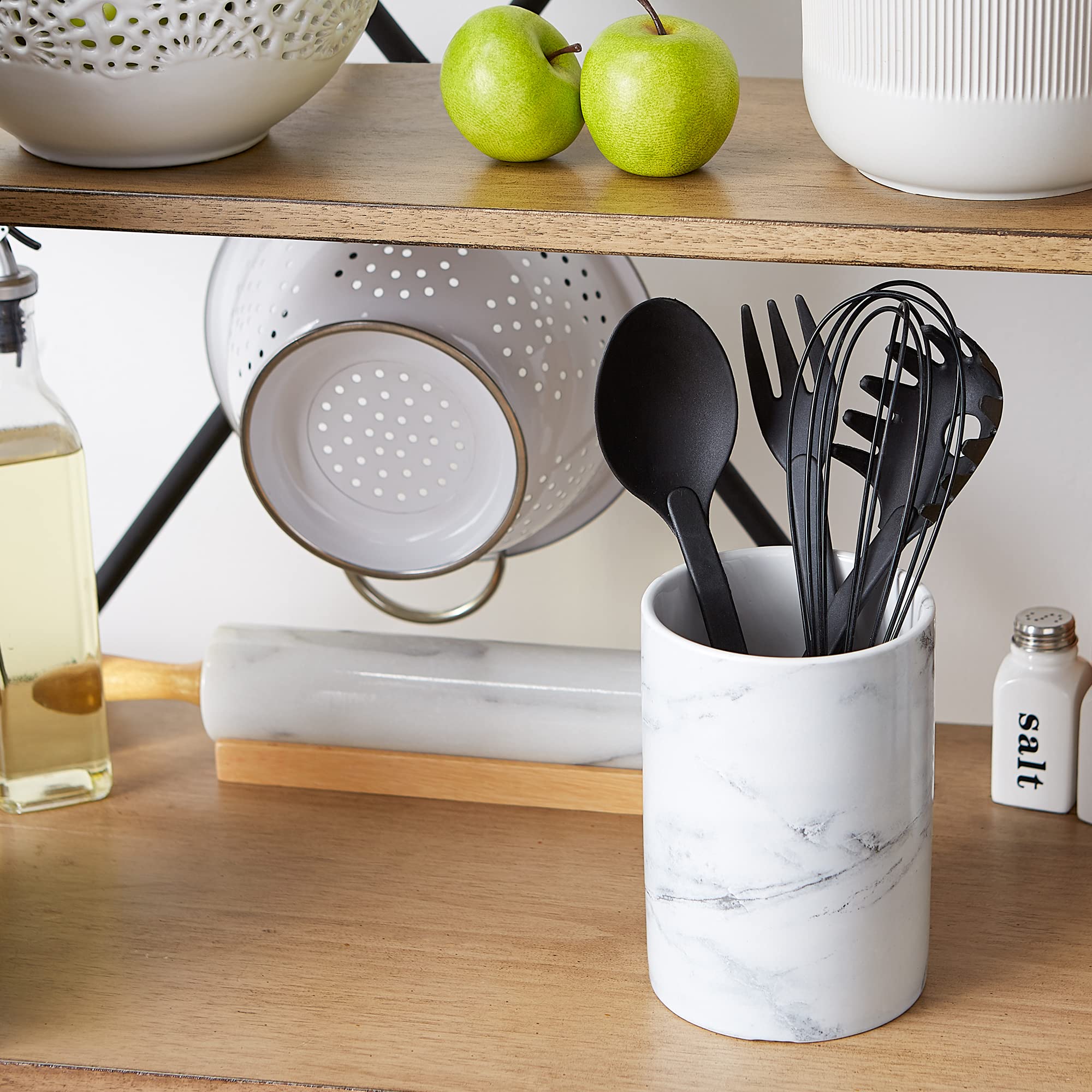 DII Ceramic Utensil Holder - White Marble Kitchen Organizer for Spoons, Forks & Cooking Tools | Perfect for Countertop Storage & Kitchen Decor