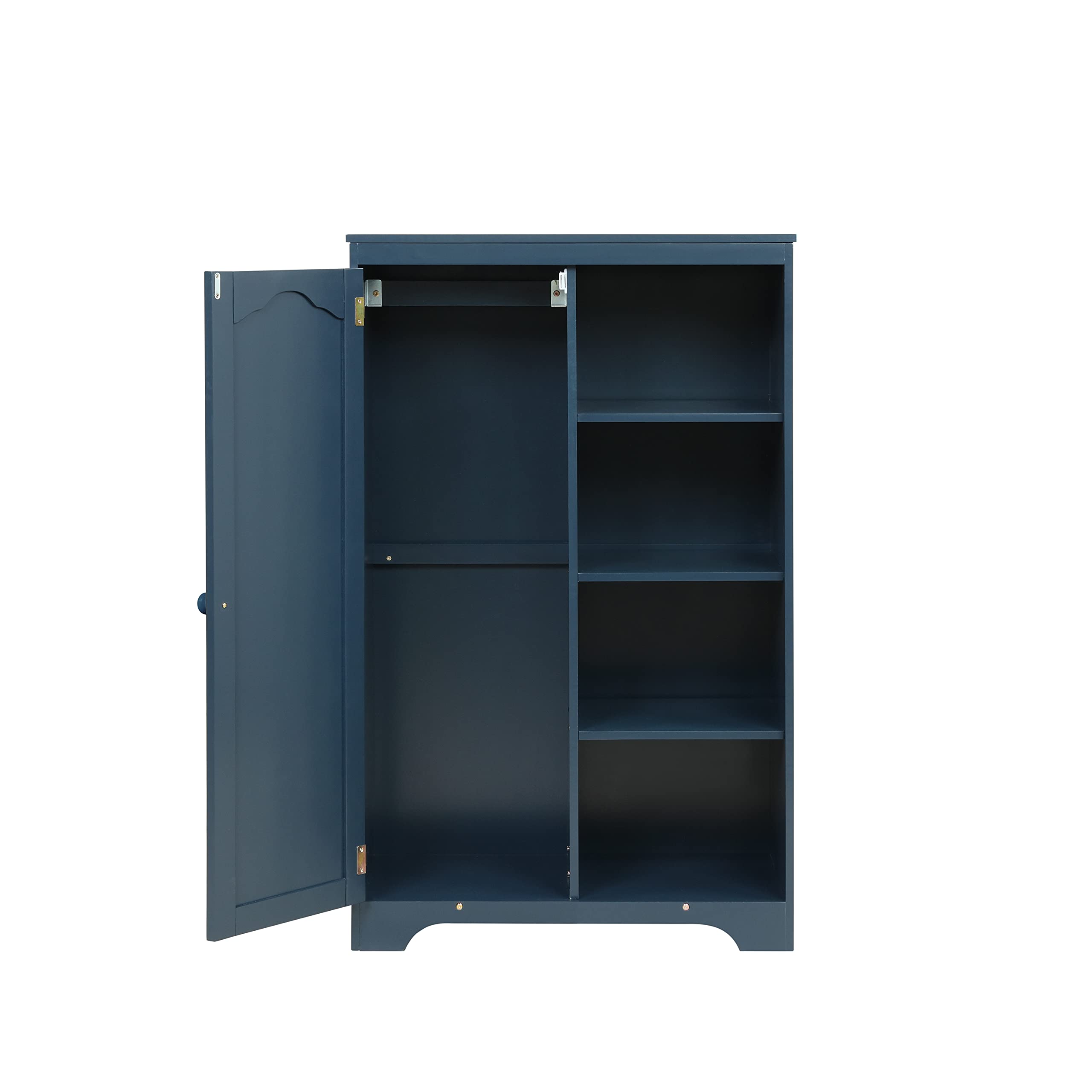 Rophefx Kids Wardrobe Closet - 1 Door Wooden Armoire with 4 Open Shelves & Hanging Rod, Blue - Perfect for Bedroom Storage & Organization
