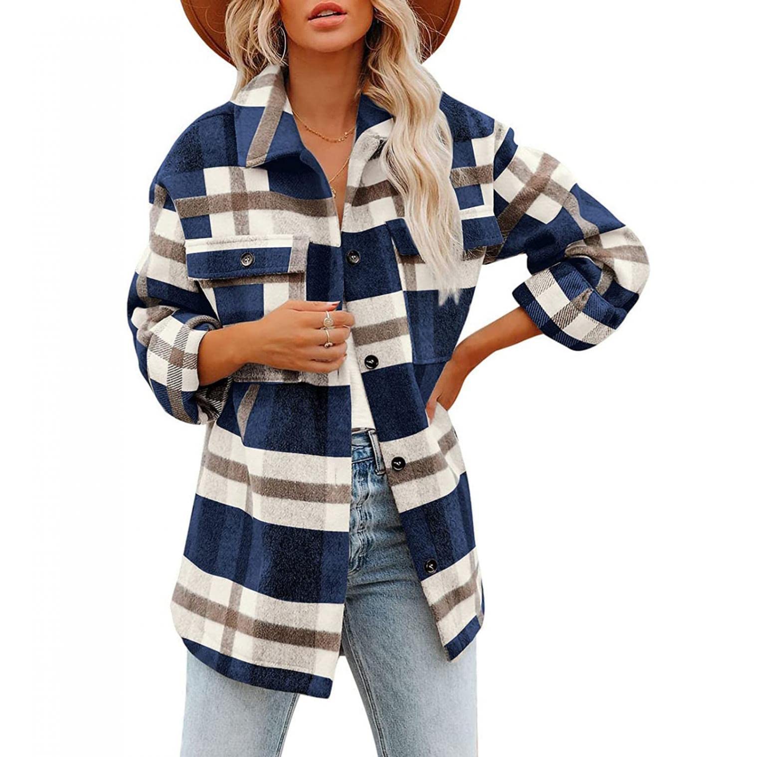Women's Plaid Flannel Shirt - Long Sleeve Button Down Shacket with Collar | Comfortable Casual Top for Fall & Winter | Perfect for Outdoor Activities, Layering, and Everyday Wear