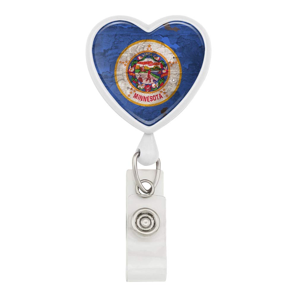 Vintage Distressed Minnesota State Flag USA Heart Lanyard - Retractable Reel Badge Holder for ID Cards, Keys & Work Security | Perfect for Nurses, Teachers & Office Professionals