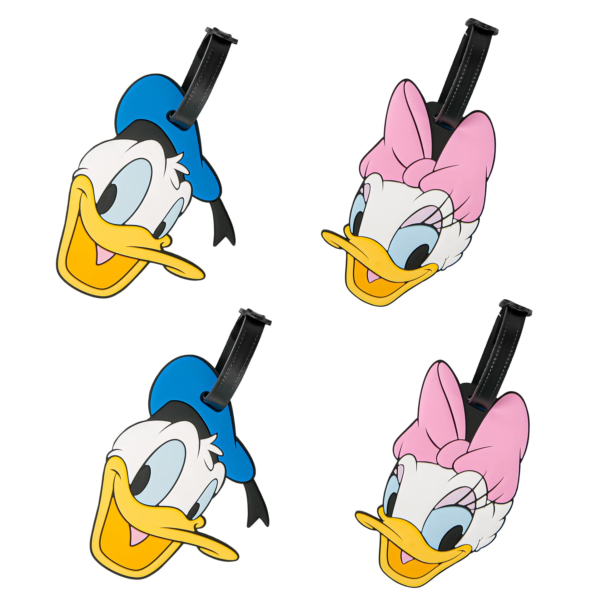 Disney Donald and Daisy Duck PVC Luggage Tags 4-Piece Set - Waterproof Suitcase ID Tags for Travel - Perfect for Disney Vacations, Cruises, and Family Trips