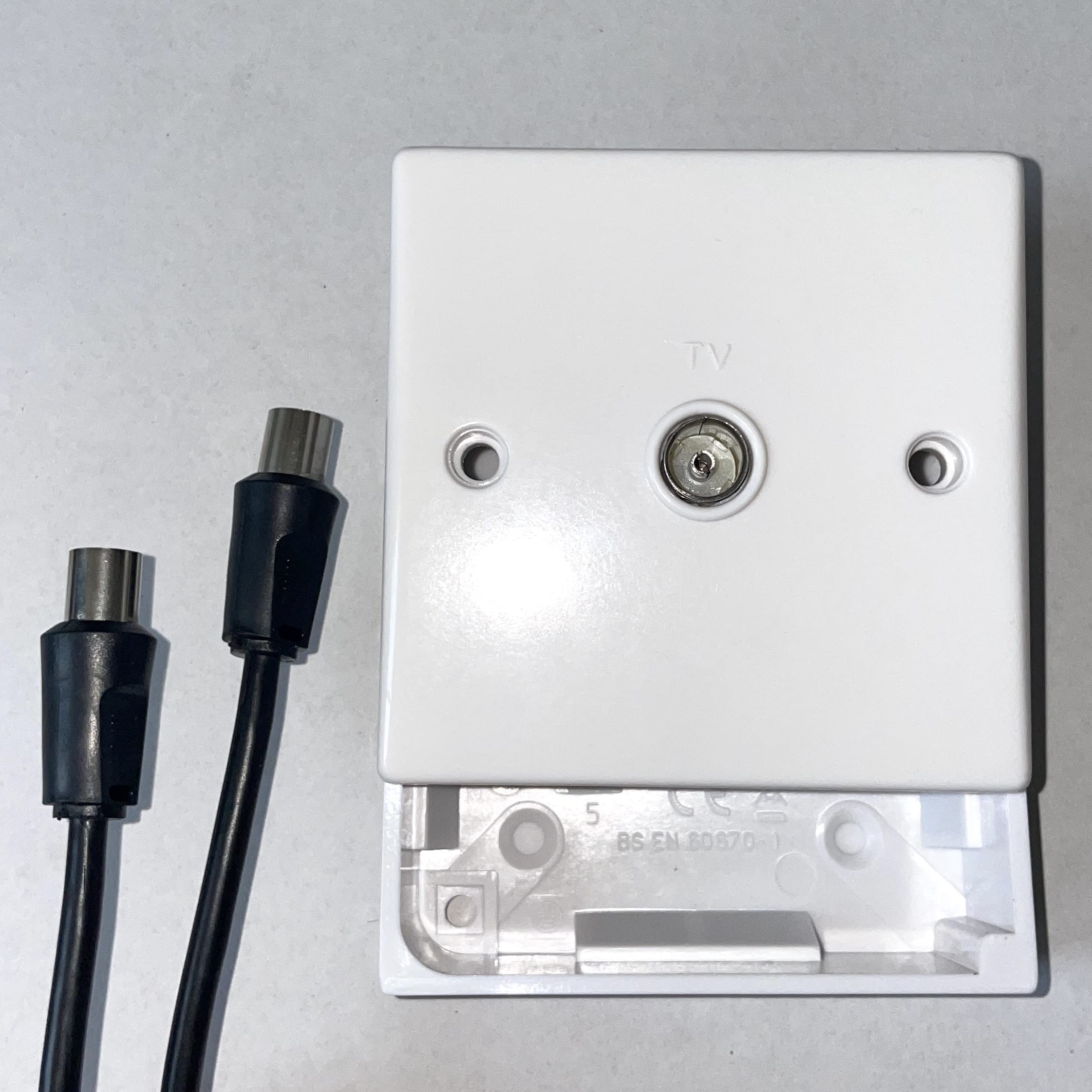 TV Aerial Wall Socket with Back Box - Male to Male Coaxial Cable Connector for Digital TV, Satellite, and Antenna - Perfect for Home Theater, Living Room, and Bedroom Setup